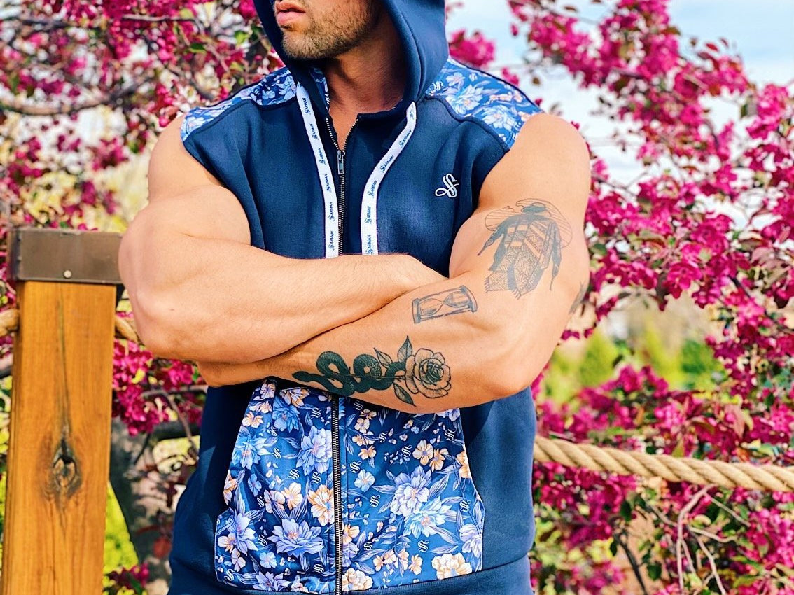 Paramous - Dark Blue Sleeveless Hoodie for Men - Sarman Fashion - Wholesale Clothing Fashion Brand for Men from Canada