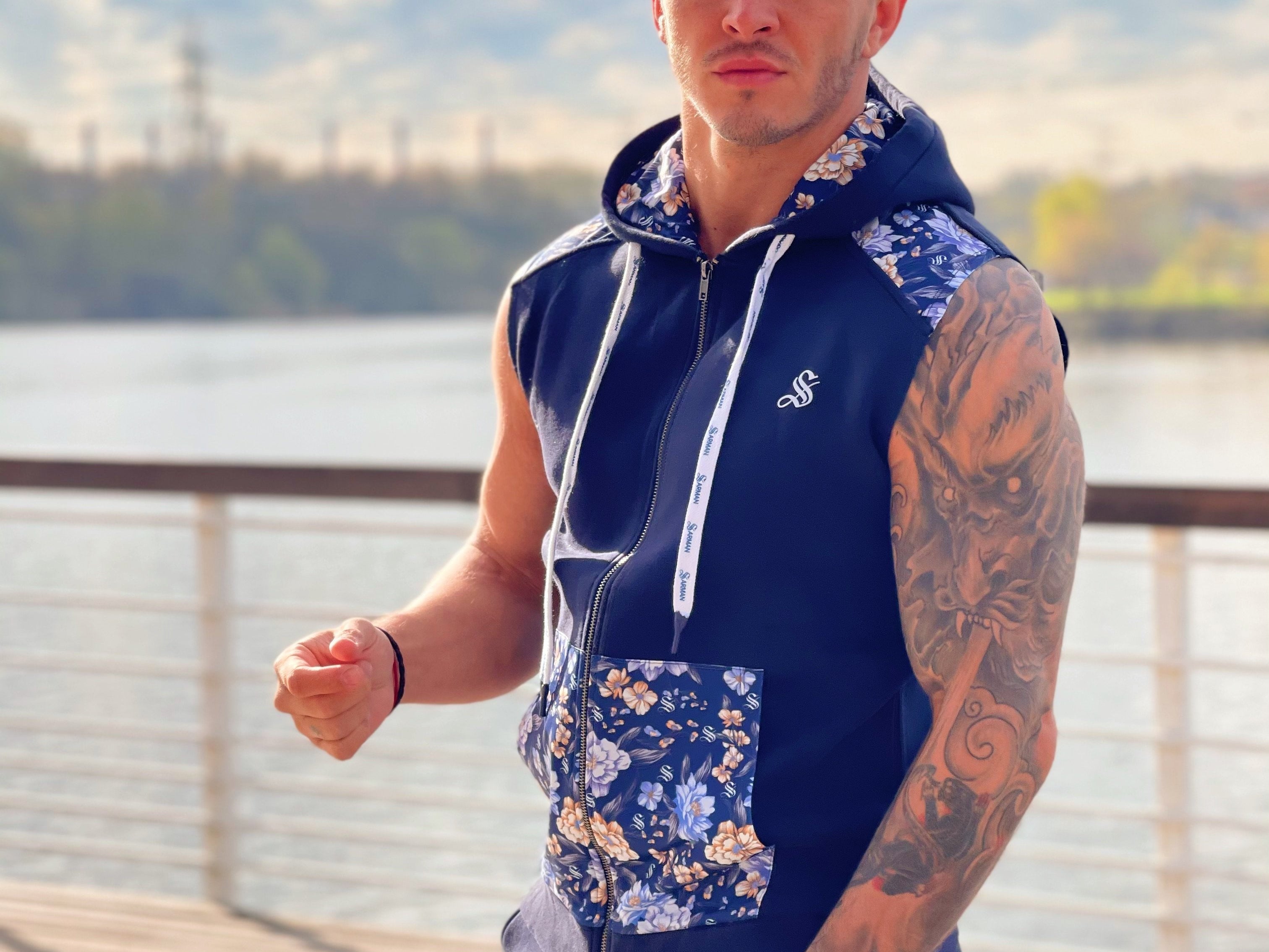 Paramous - Dark Blue Sleeveless Hoodie for Men - Sarman Fashion - Wholesale Clothing Fashion Brand for Men from Canada