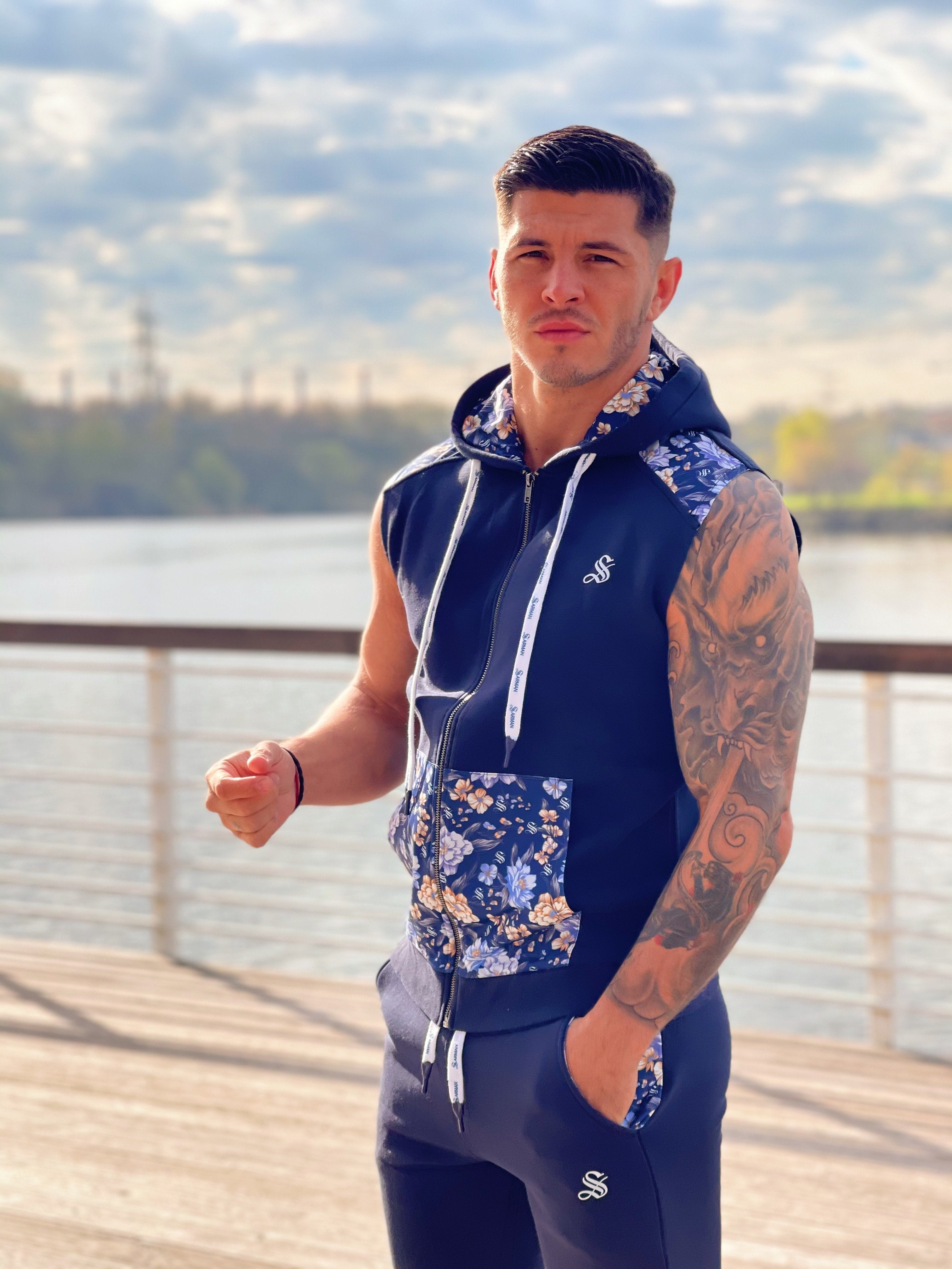 Paramous - Dark Blue Sleeveless Hoodie for Men - Sarman Fashion - Wholesale Clothing Fashion Brand for Men from Canada