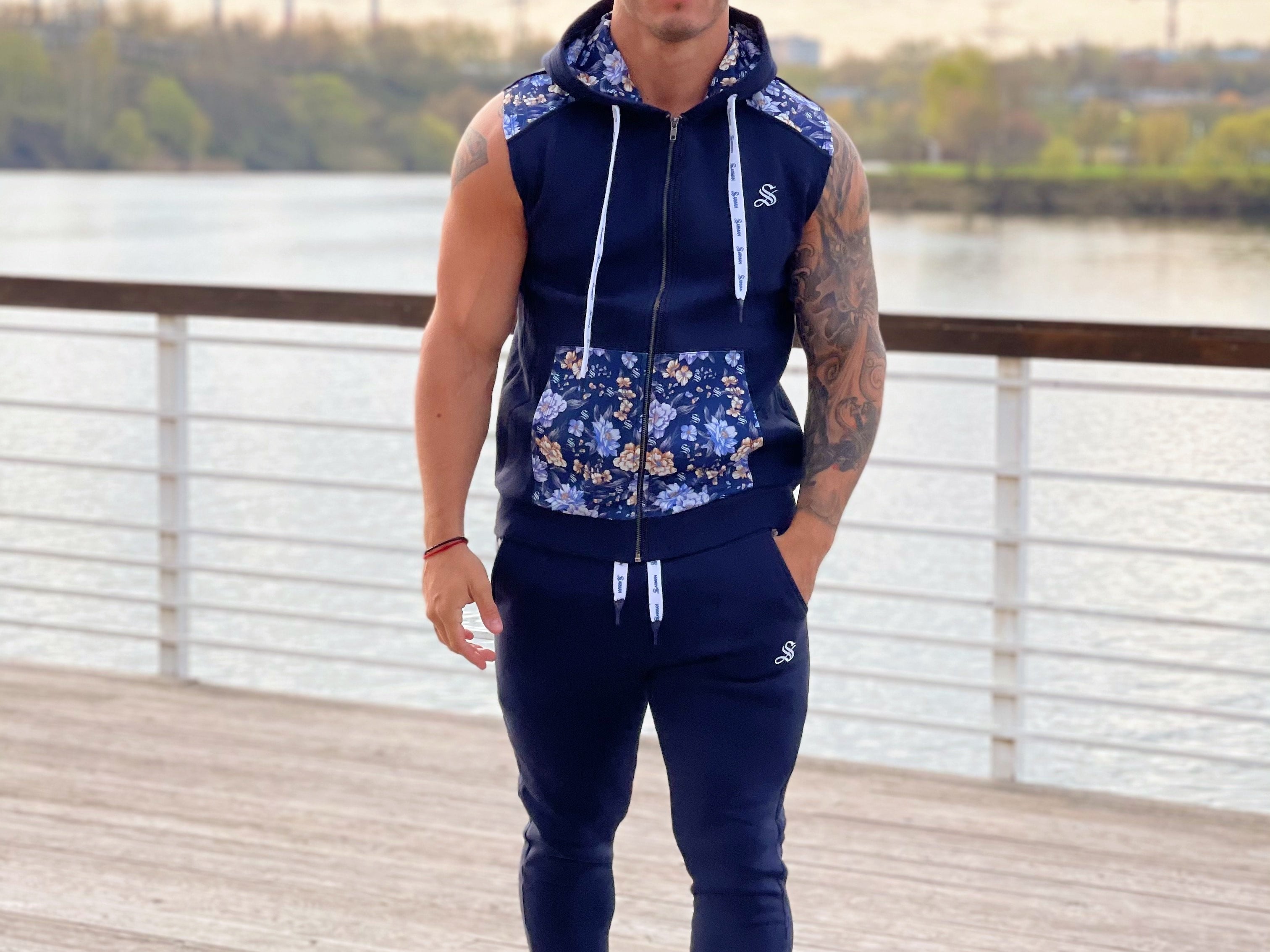 Paramous - Dark Blue Sleeveless Hoodie for Men - Sarman Fashion - Wholesale Clothing Fashion Brand for Men from Canada