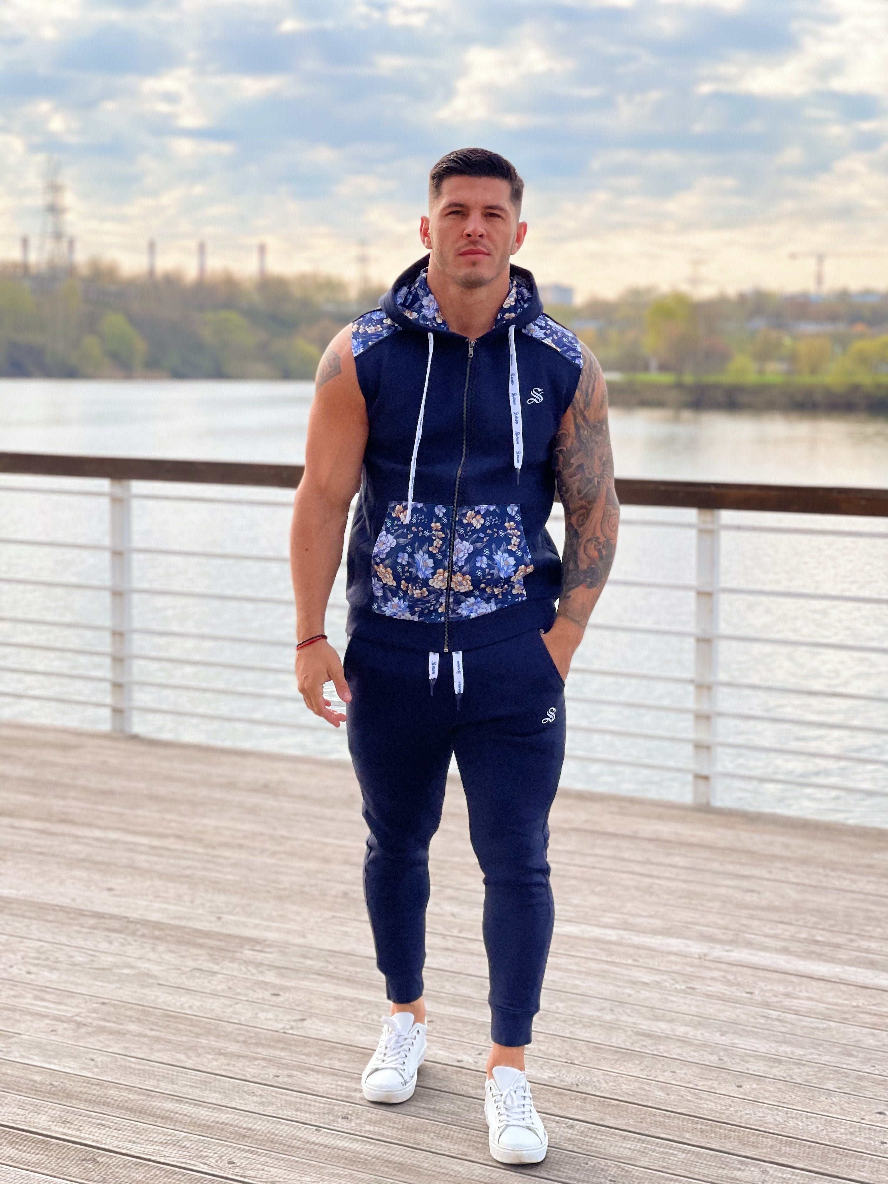 Paramous - Dark Blue Sleeveless Hoodie for Men - Sarman Fashion - Wholesale Clothing Fashion Brand for Men from Canada