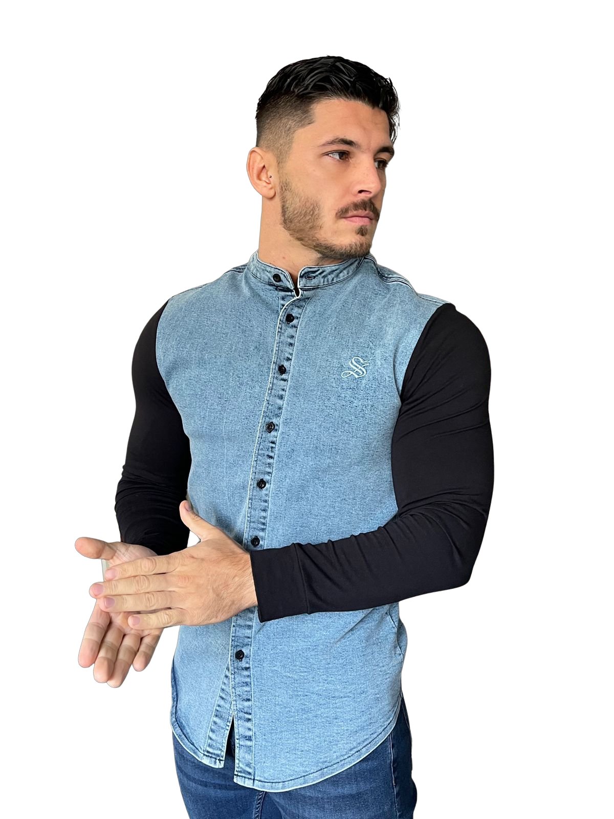 Parouda - Blue/Black Long Sleeves Jeans Shirt for Men (PRE-ORDER DISPATCH DATE 15 APRIL 2023) - Sarman Fashion - Wholesale Clothing Fashion Brand for Men from Canada