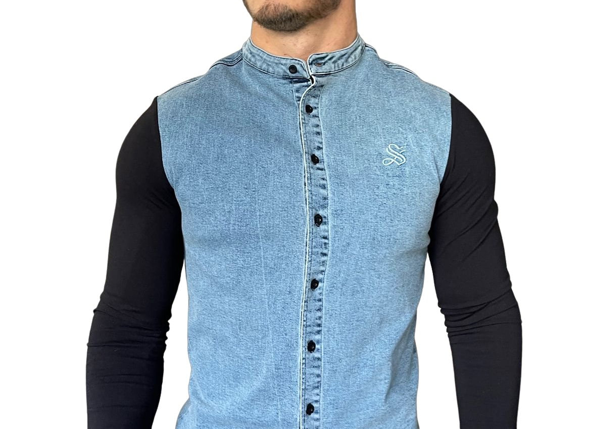 Parouda - Blue/Black Long Sleeves Jeans Shirt for Men (PRE-ORDER DISPATCH DATE 15 APRIL 2023) - Sarman Fashion - Wholesale Clothing Fashion Brand for Men from Canada