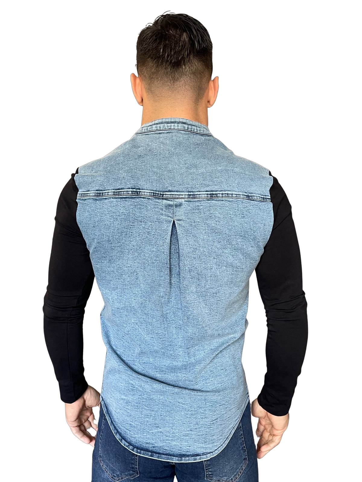 Parouda - Blue/Black Long Sleeves Jeans Shirt for Men (PRE-ORDER DISPATCH DATE 15 APRIL 2023) - Sarman Fashion - Wholesale Clothing Fashion Brand for Men from Canada