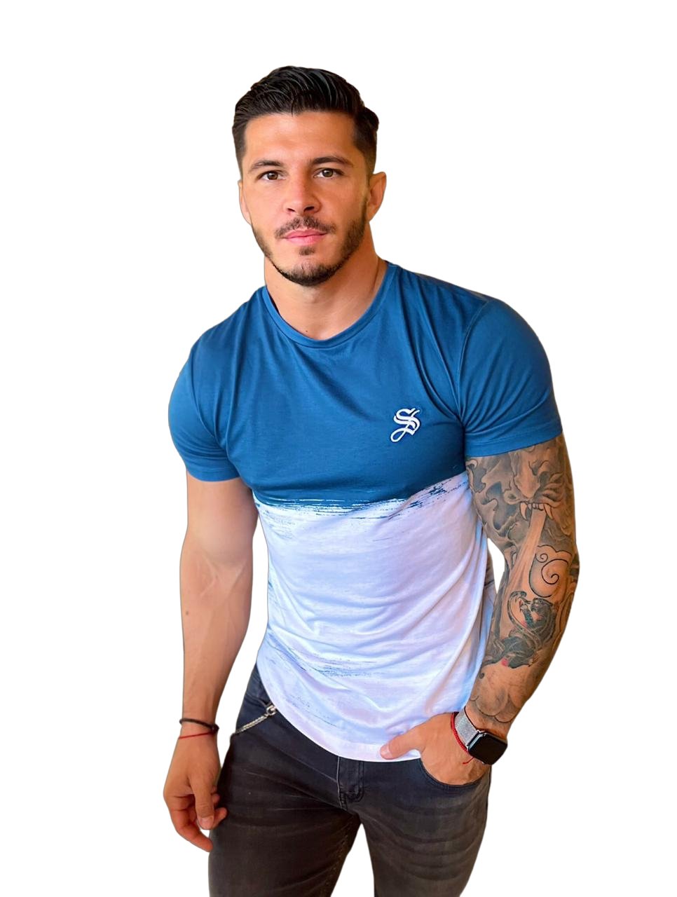 Polar Bear - Blue T-shirt for Men - Sarman Fashion - Wholesale Clothing Fashion Brand for Men from Canada