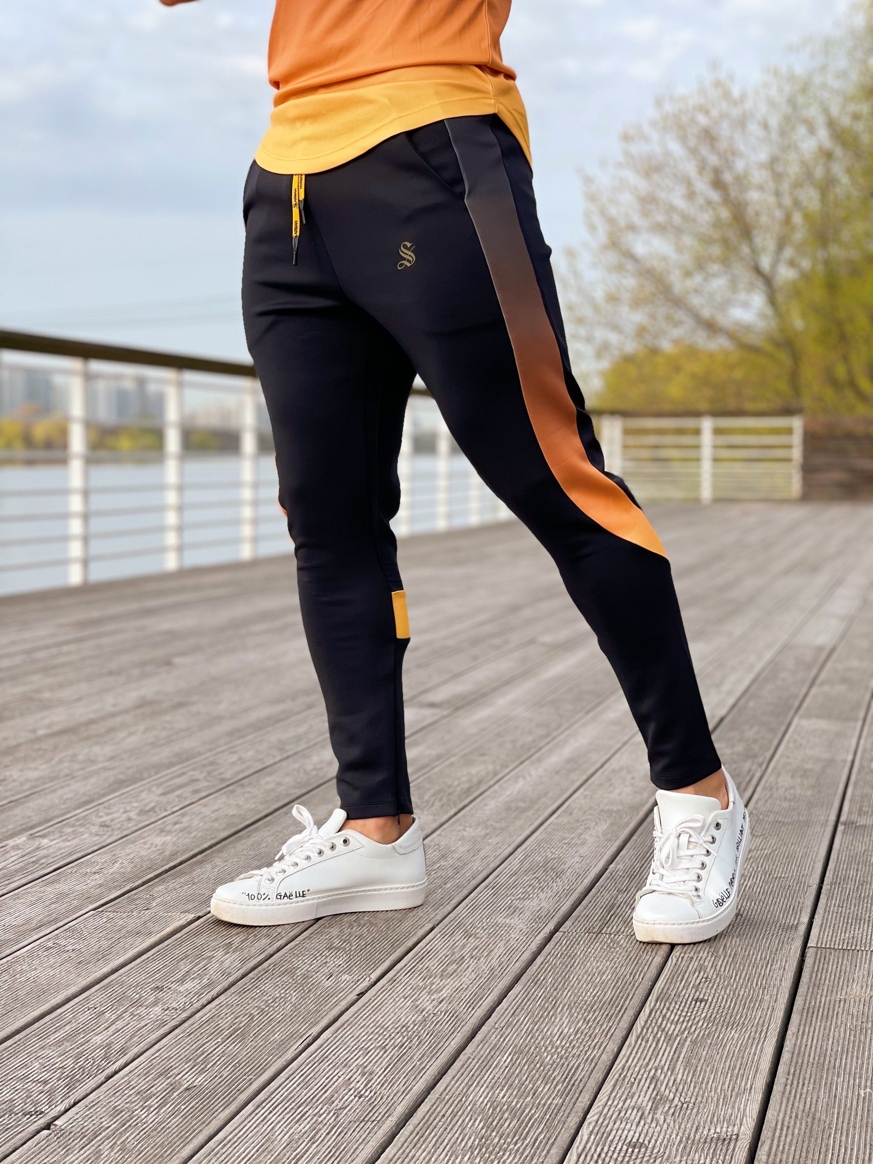 Preslus- Black/Yellow Track Pant for Men - Sarman Fashion - Wholesale Clothing Fashion Brand for Men from Canada