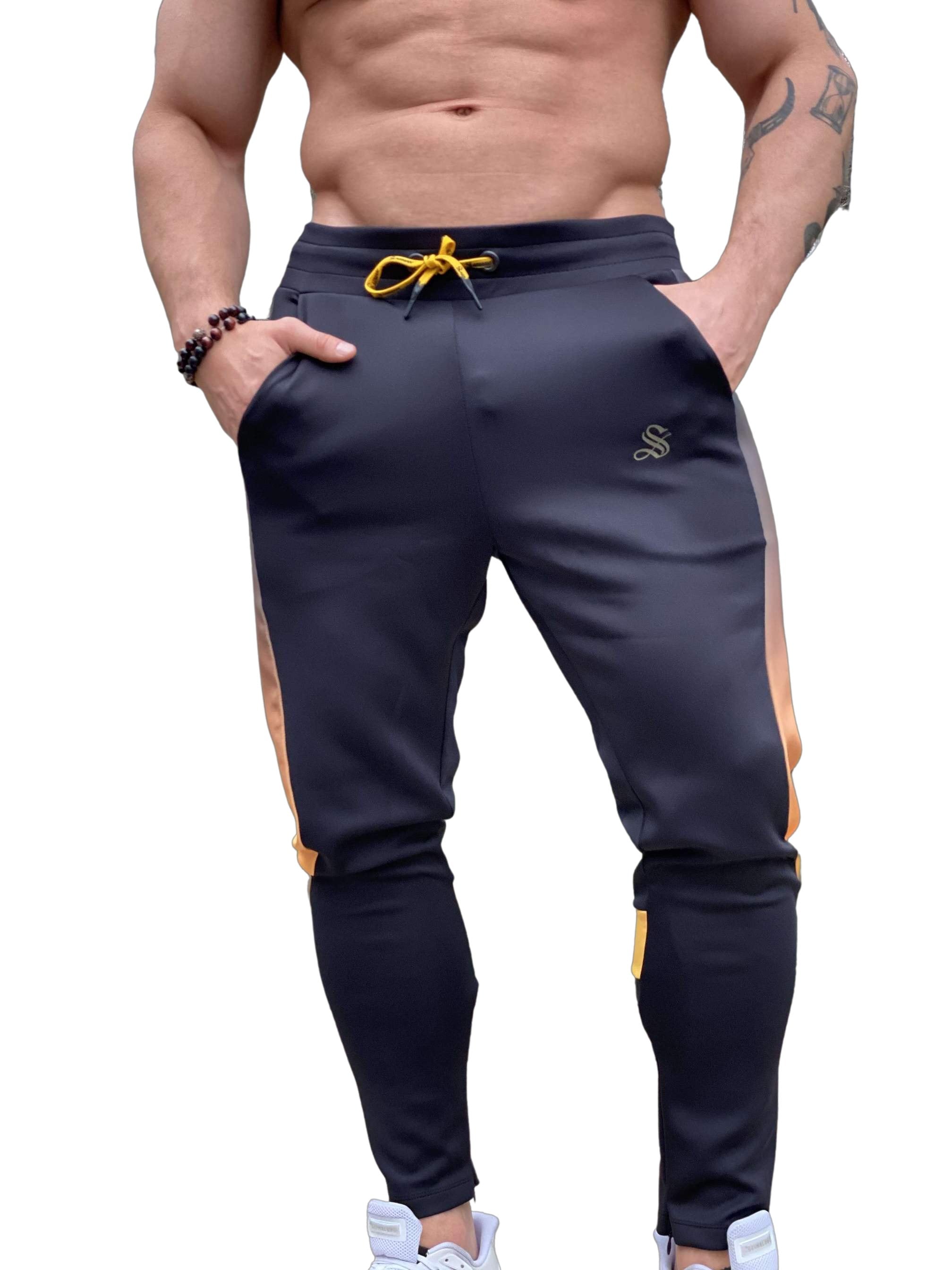 Preslus- Black/Yellow Track Pant for Men - Sarman Fashion - Wholesale Clothing Fashion Brand for Men from Canada