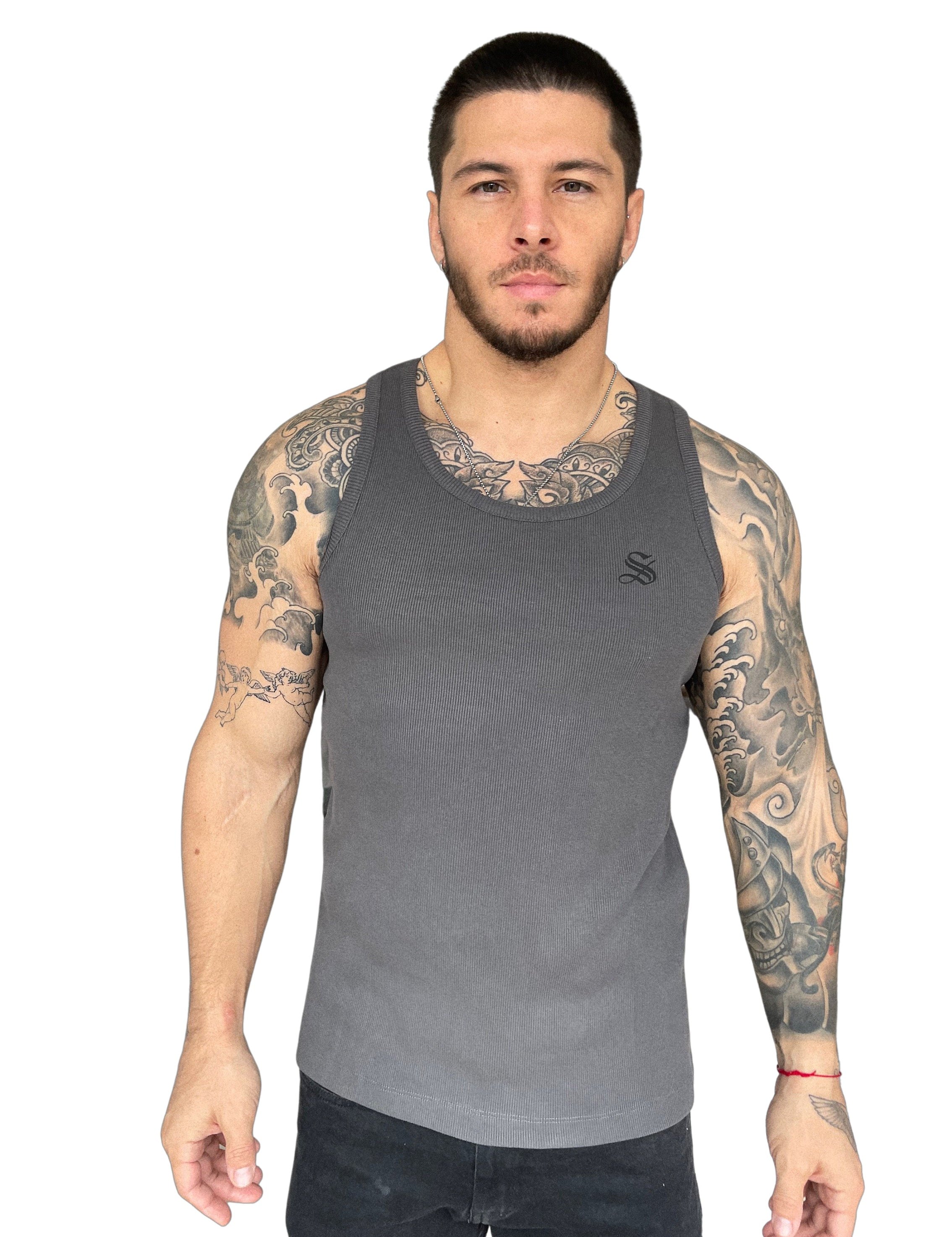 Raguel - Grey Tank Top for Men - Sarman Fashion - Wholesale Clothing Fashion Brand for Men from Canada