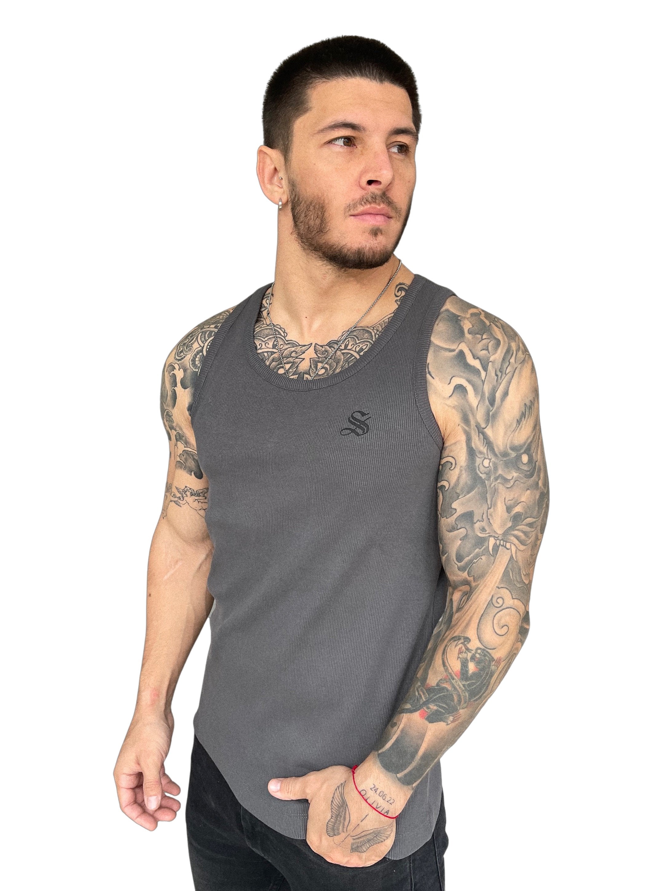 Raguel - Grey Tank Top for Men - Sarman Fashion - Wholesale Clothing Fashion Brand for Men from Canada