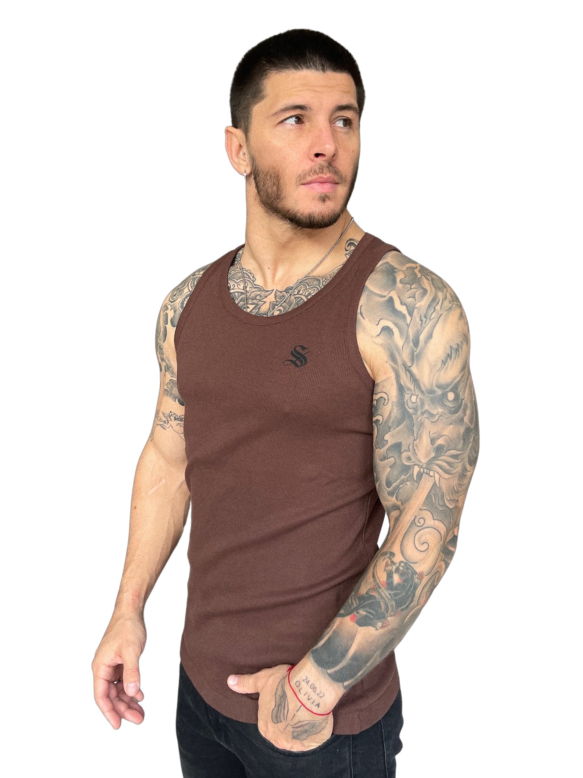 Remiel - Brown Tank Top for Men - Sarman Fashion - Wholesale Clothing Fashion Brand for Men from Canada