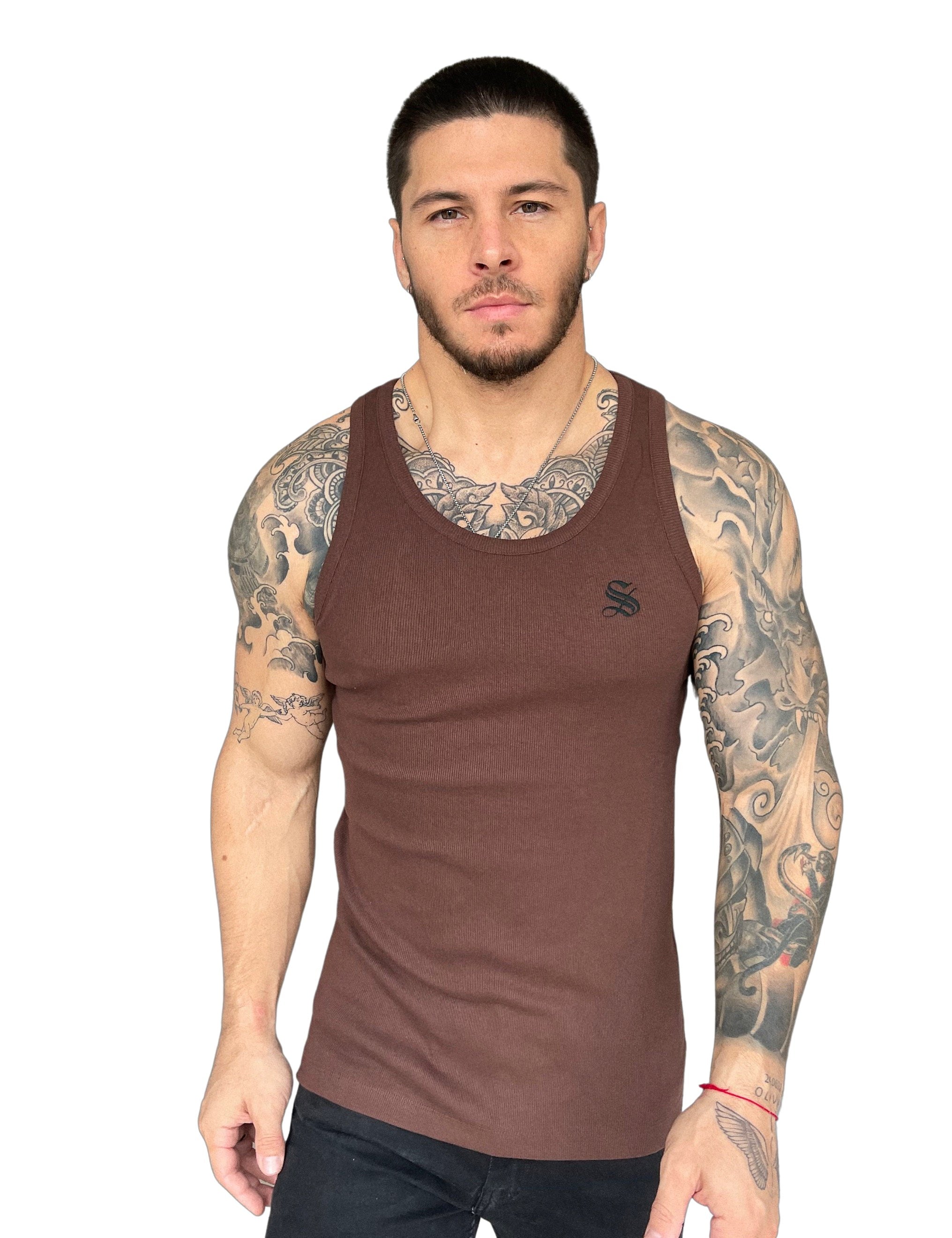 Remiel - Brown Tank Top for Men - Sarman Fashion - Wholesale Clothing Fashion Brand for Men from Canada