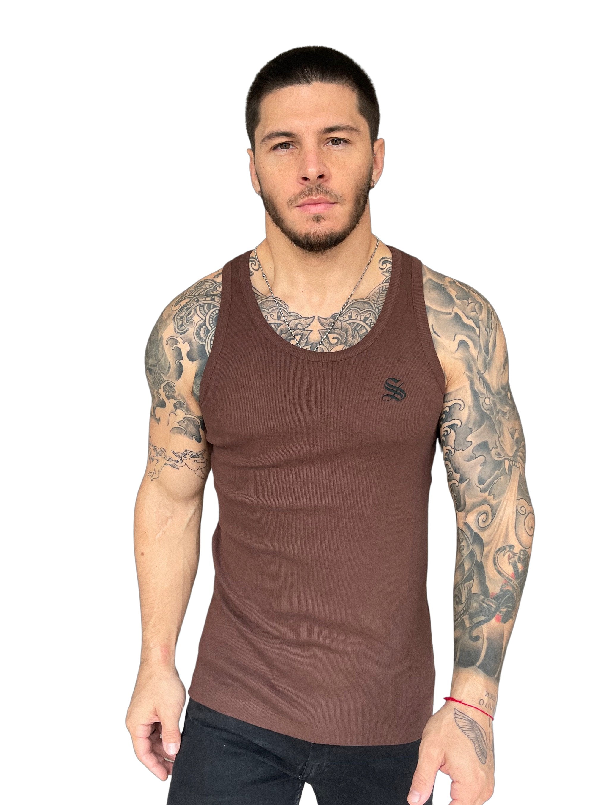 Remiel - Brown Tank Top for Men - Sarman Fashion - Wholesale Clothing Fashion Brand for Men from Canada