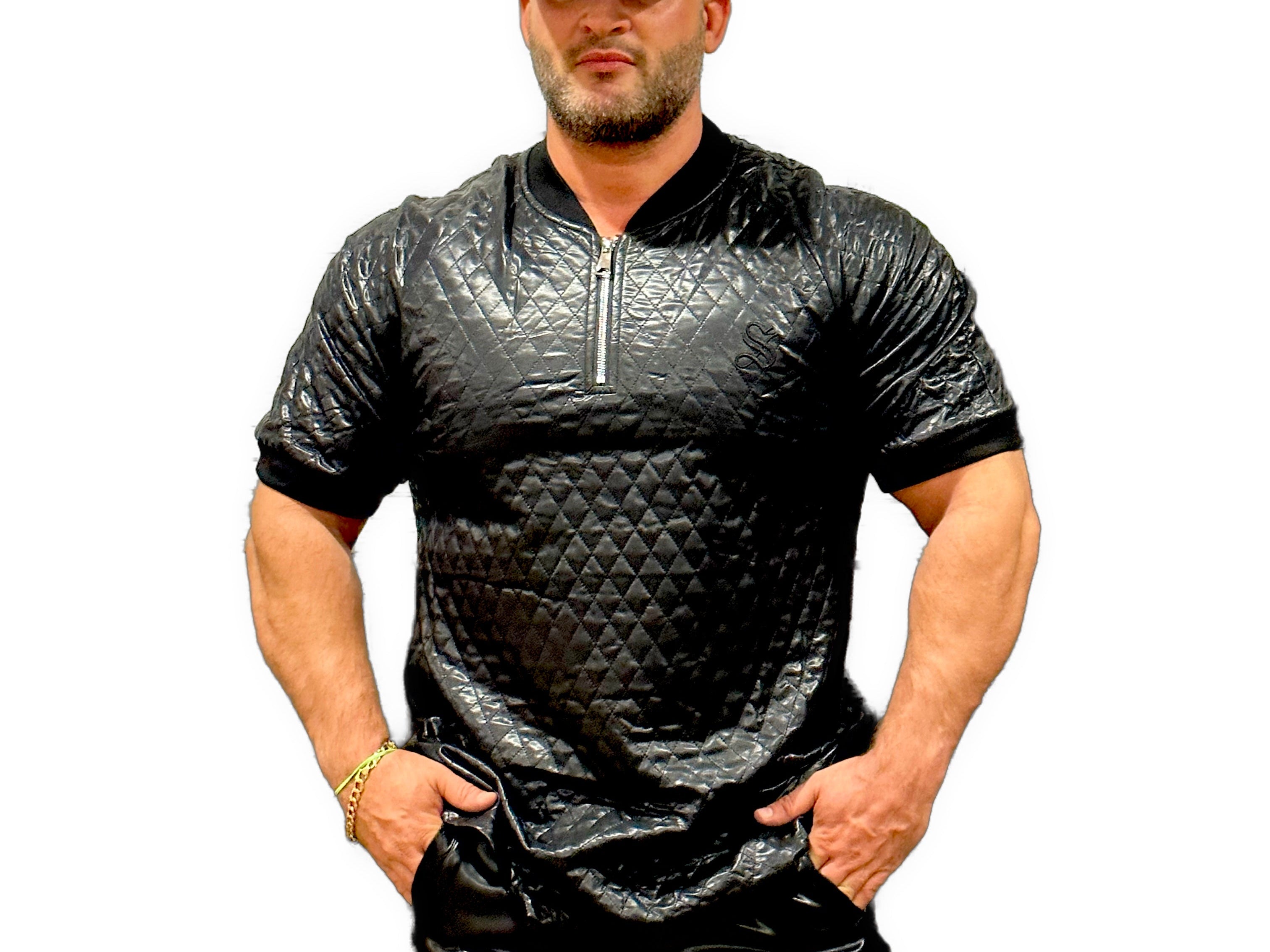 Romex - Zip Tee in Black for Men - Sarman Fashion - Wholesale Clothing Fashion Brand for Men from Canada