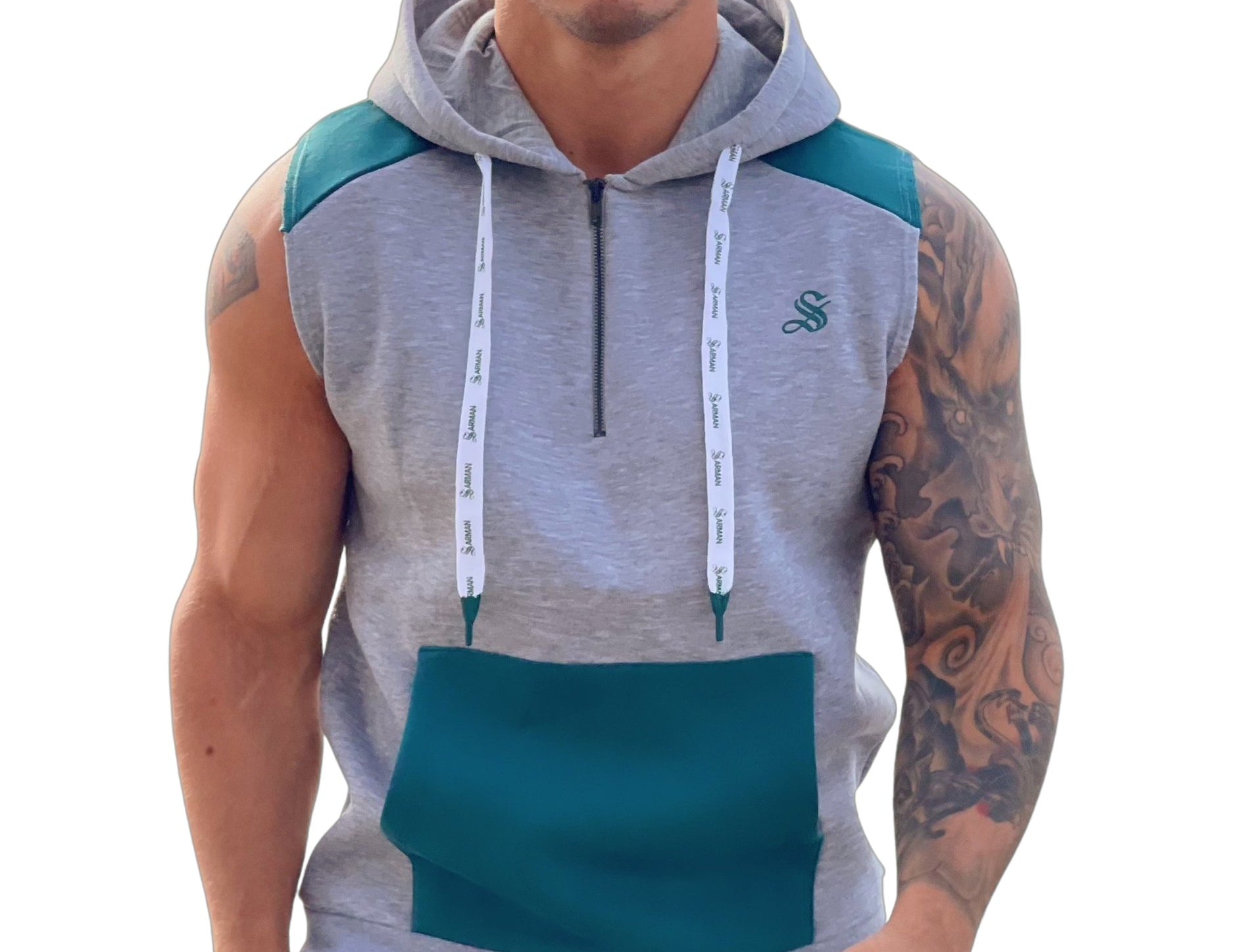 Rostan - Grey/Green Sleeveless Hoodie for Men - Sarman Fashion - Wholesale Clothing Fashion Brand for Men from Canada