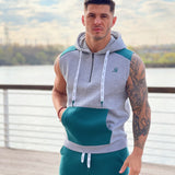 Rostan - Grey/Green Sleeveless Hoodie for Men - Sarman Fashion - Wholesale Clothing Fashion Brand for Men from Canada