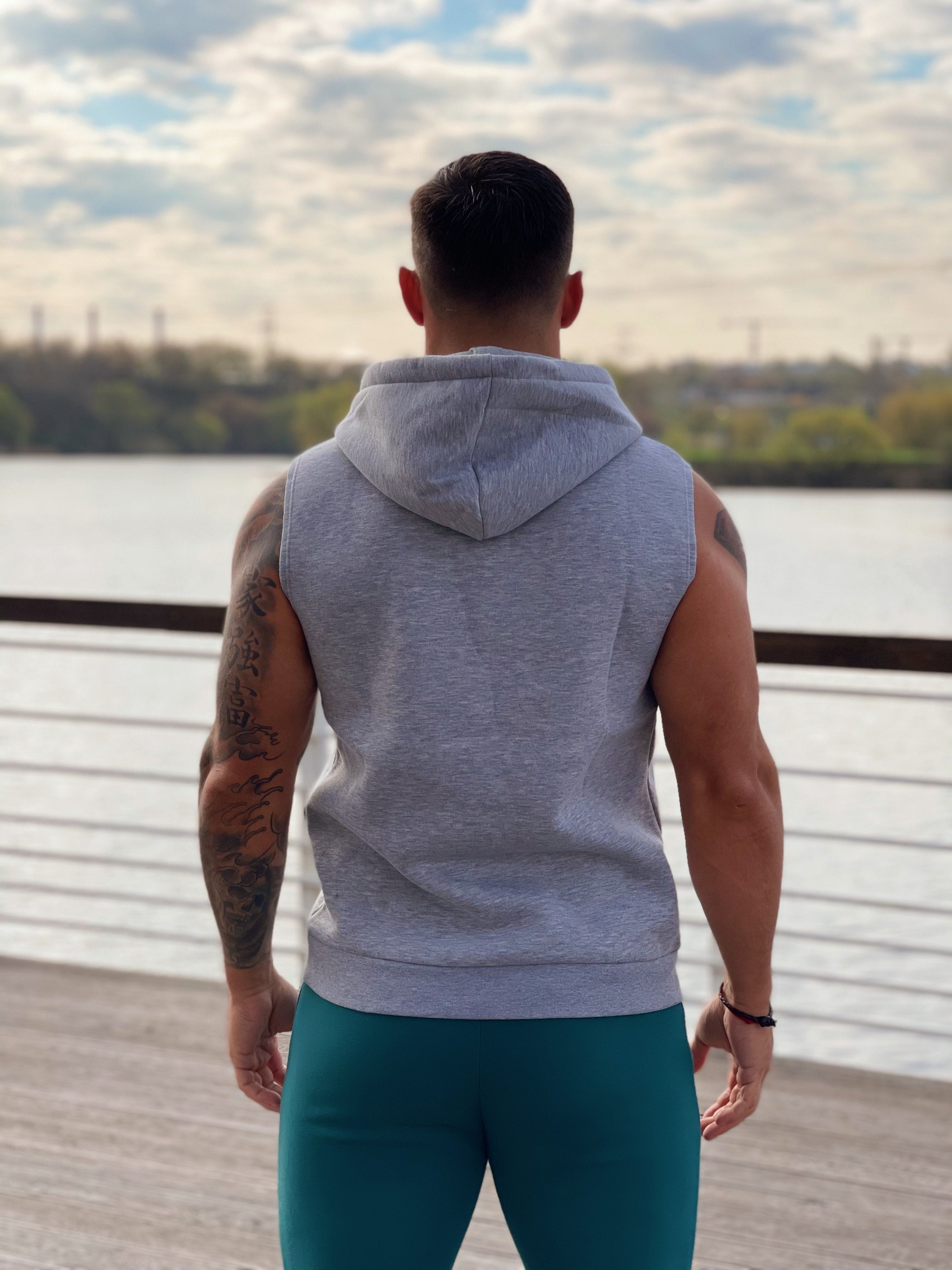 Rostan - Grey/Green Sleeveless Hoodie for Men - Sarman Fashion - Wholesale Clothing Fashion Brand for Men from Canada