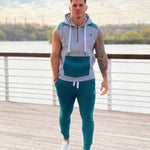 Rostan - Grey/Green Sleeveless Hoodie for Men - Sarman Fashion - Wholesale Clothing Fashion Brand for Men from Canada