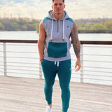 Rostan - Grey/Green Sleeveless Hoodie for Men - Sarman Fashion - Wholesale Clothing Fashion Brand for Men from Canada