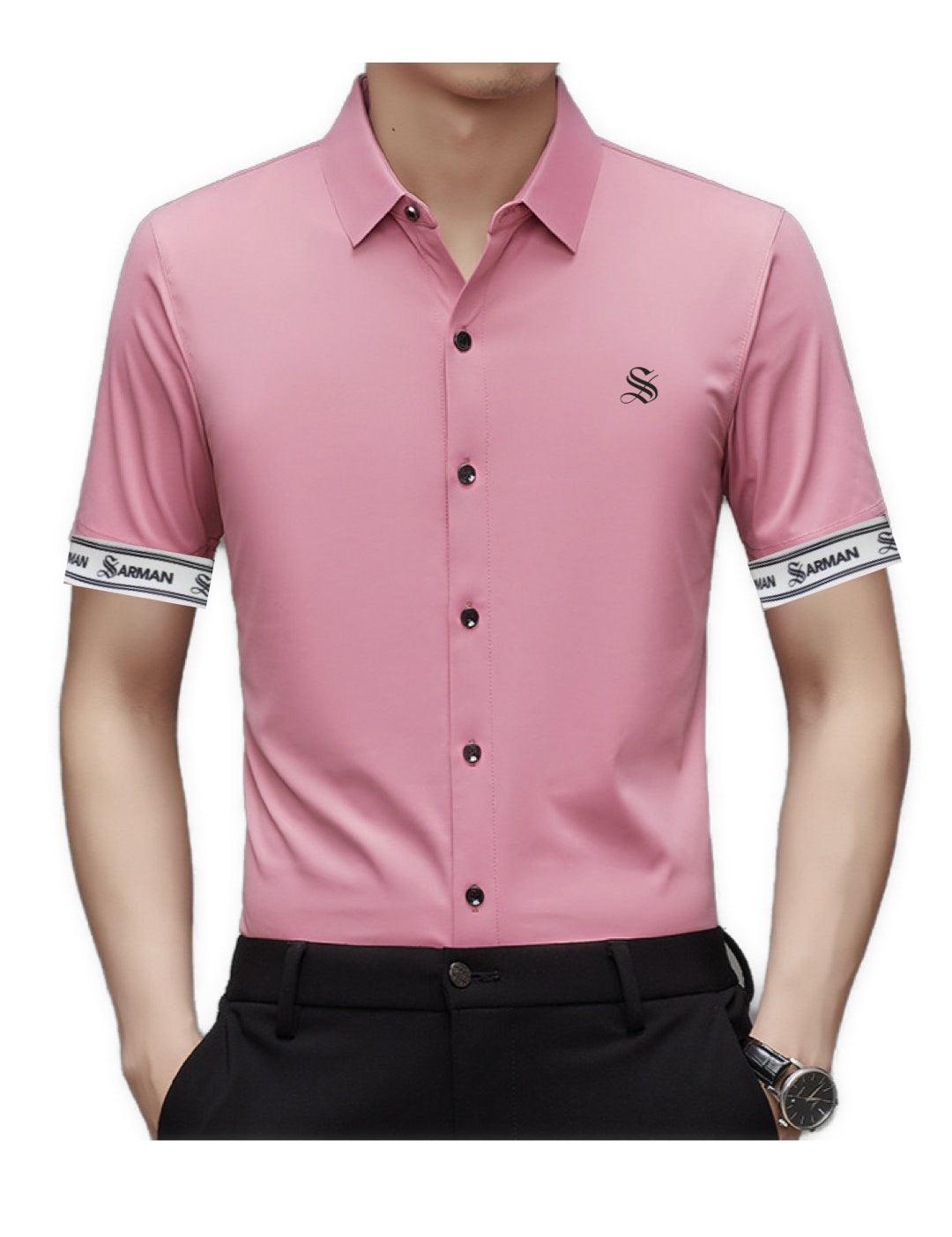 Seduzina - Short Sleeves Shirt with Straps for Men - Sarman Fashion - Wholesale Clothing Fashion Brand for Men from Canada
