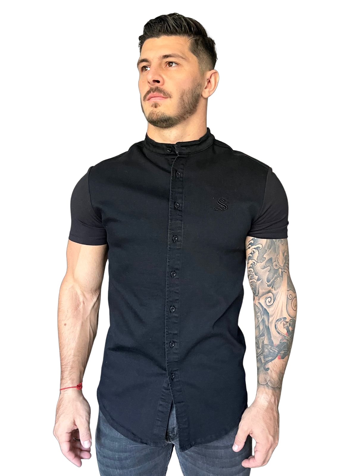Semio - Black Short Sleeves Jeans Shirt for Men (PRE-ORDER DISPATCH DATE 15 APRIL 2023) - Sarman Fashion - Wholesale Clothing Fashion Brand for Men from Canada