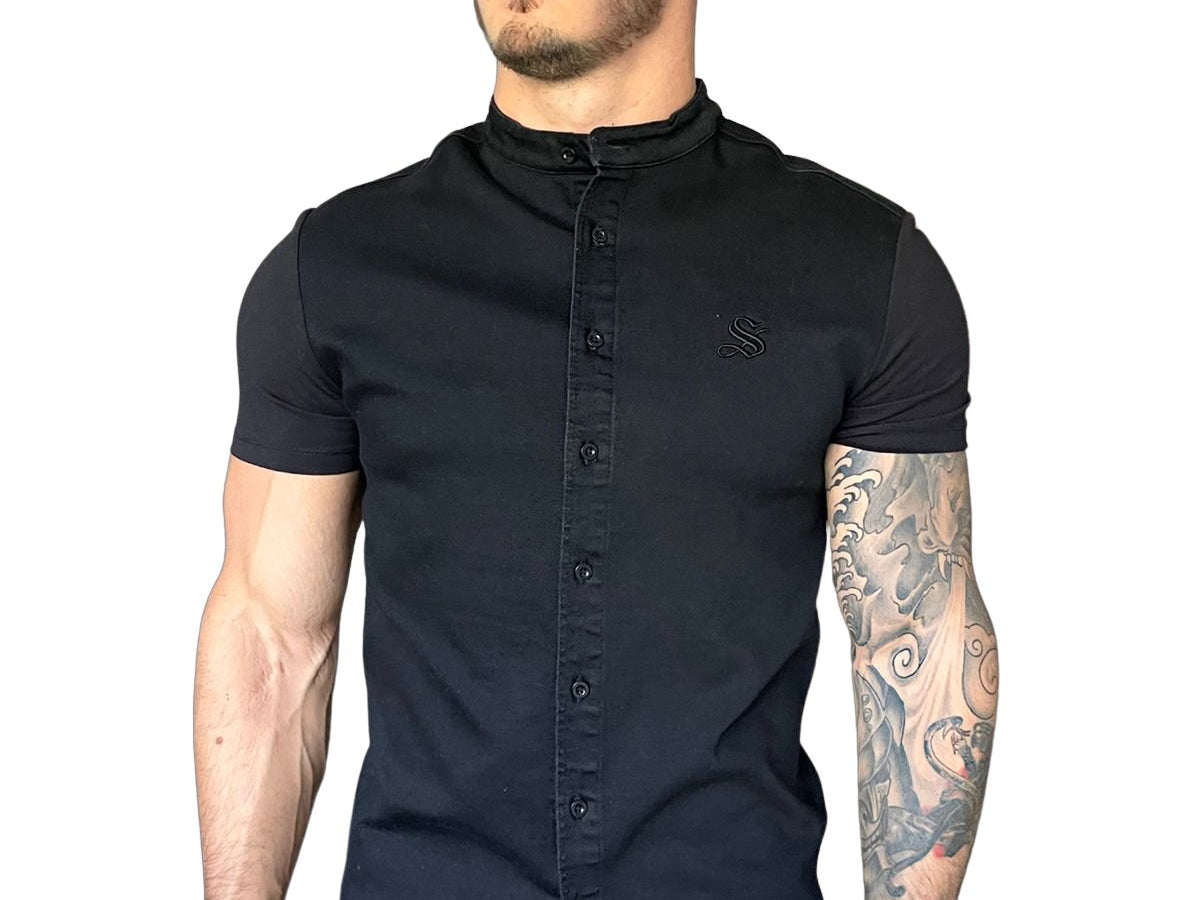 Semio - Black Short Sleeves Jeans Shirt for Men (PRE-ORDER DISPATCH DATE 15 APRIL 2023) - Sarman Fashion - Wholesale Clothing Fashion Brand for Men from Canada