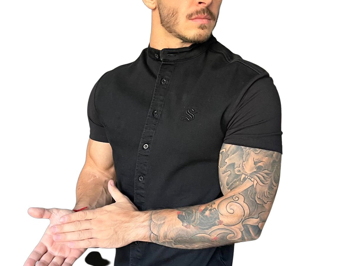 Semio - Black Short Sleeves Jeans Shirt for Men (PRE-ORDER DISPATCH DATE 15 APRIL 2023) - Sarman Fashion - Wholesale Clothing Fashion Brand for Men from Canada