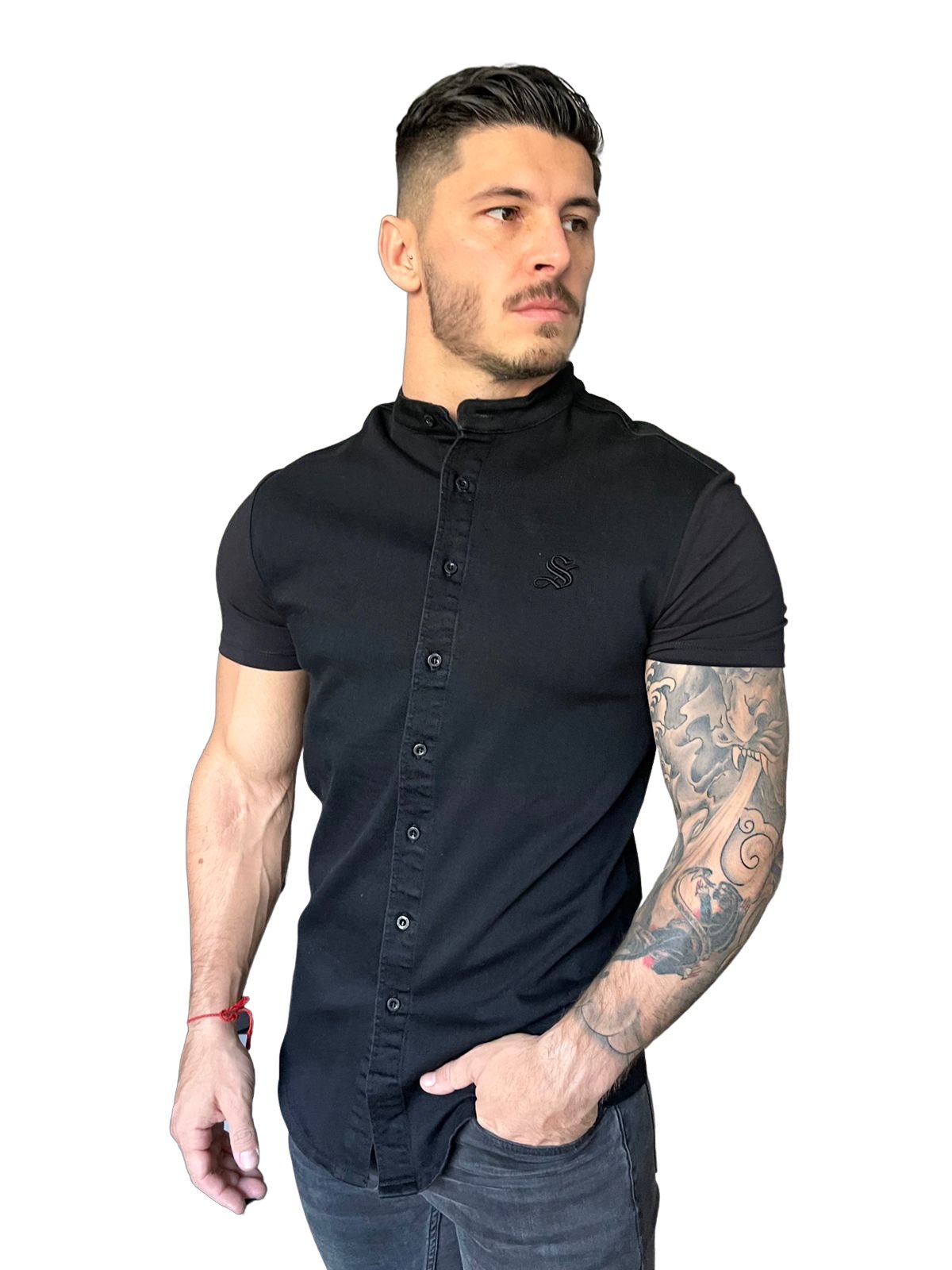 Semio - Black Short Sleeves Jeans Shirt for Men (PRE-ORDER DISPATCH DATE 15 APRIL 2023) - Sarman Fashion - Wholesale Clothing Fashion Brand for Men from Canada