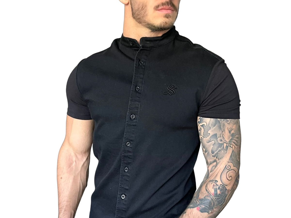 Semio - Black Short Sleeves Jeans Shirt for Men (PRE-ORDER DISPATCH DATE 15 APRIL 2023) - Sarman Fashion - Wholesale Clothing Fashion Brand for Men from Canada