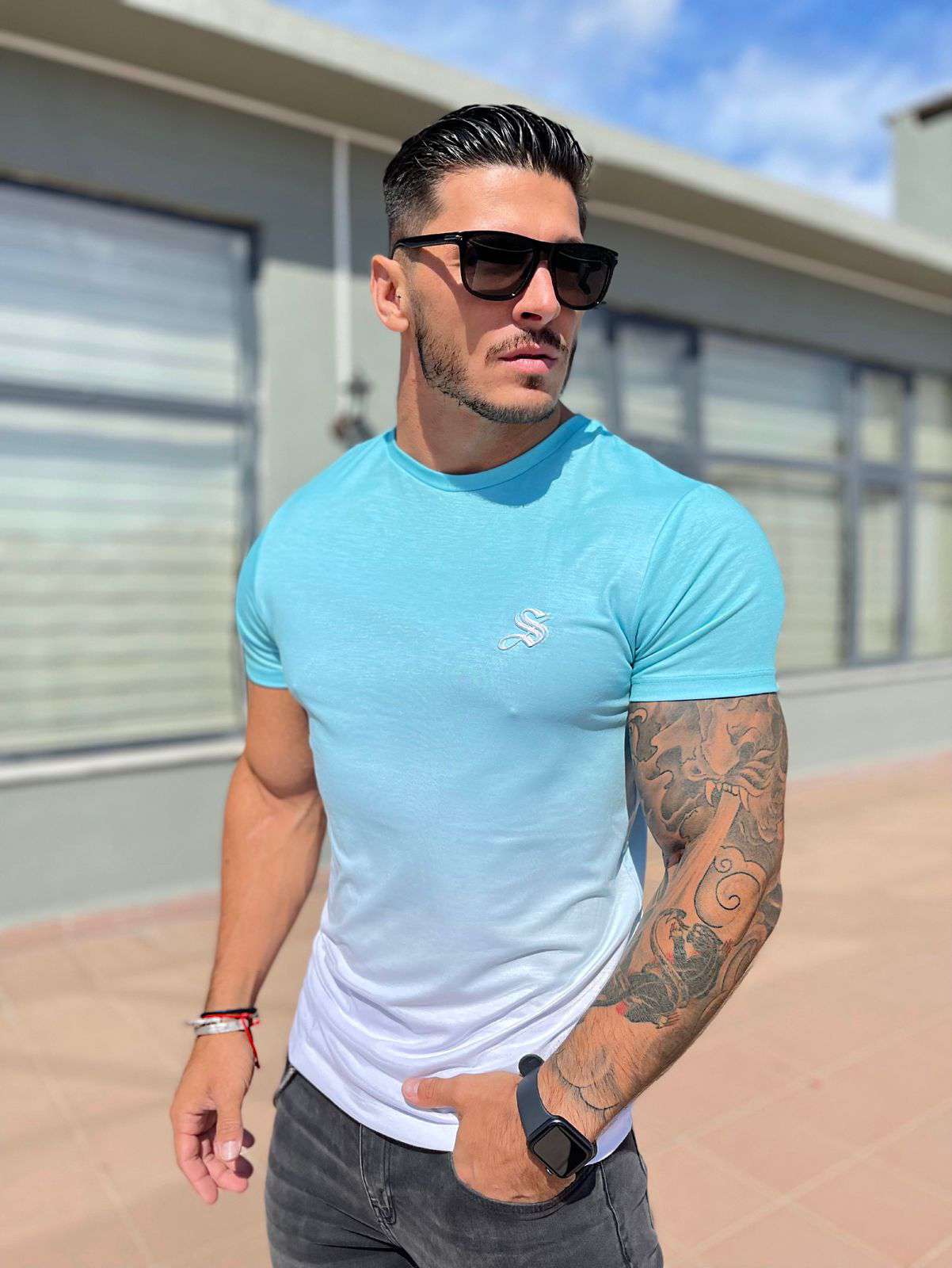 Sky Blue 2 - Blue/WhiteT-Shirt for Men (PRE-ORDER DISPATCH DATE 25 DECEMBER 2021) - Sarman Fashion - Wholesale Clothing Fashion Brand for Men from Canada