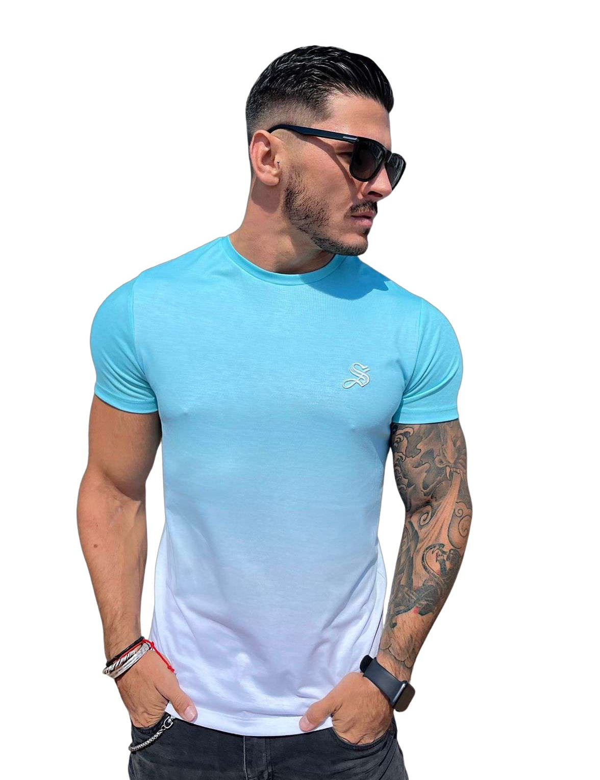 Sky Blue 2 - Blue/WhiteT-Shirt for Men (PRE-ORDER DISPATCH DATE 25 DECEMBER 2021) - Sarman Fashion - Wholesale Clothing Fashion Brand for Men from Canada