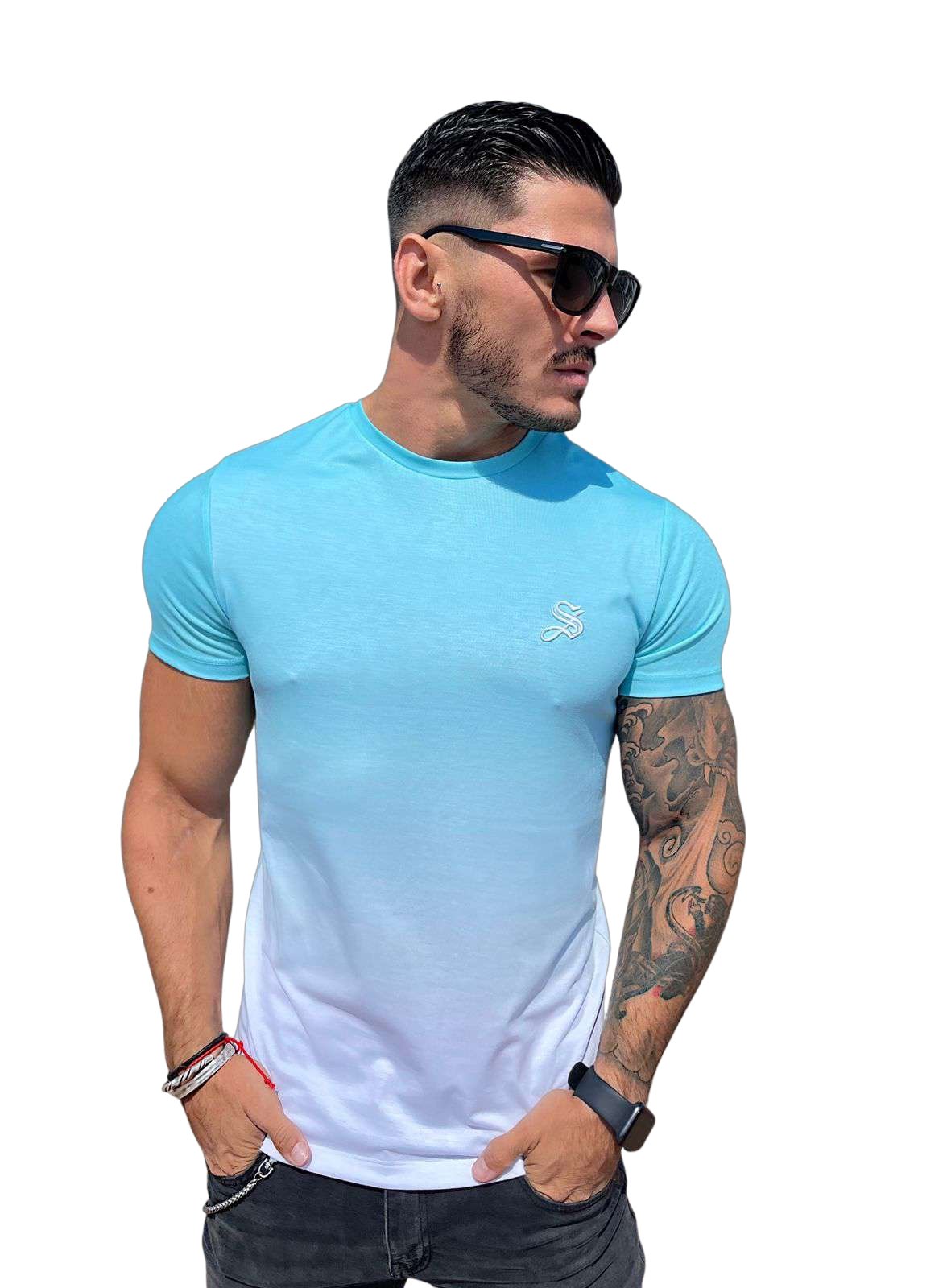 Sky Blue 2 - Blue/WhiteT-Shirt for Men (PRE-ORDER DISPATCH DATE 25 DECEMBER 2021) - Sarman Fashion - Wholesale Clothing Fashion Brand for Men from Canada