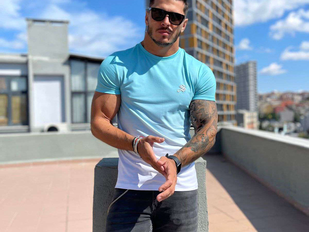 Sky Blue 2 - Blue/WhiteT-Shirt for Men (PRE-ORDER DISPATCH DATE 25 DECEMBER 2021) - Sarman Fashion - Wholesale Clothing Fashion Brand for Men from Canada
