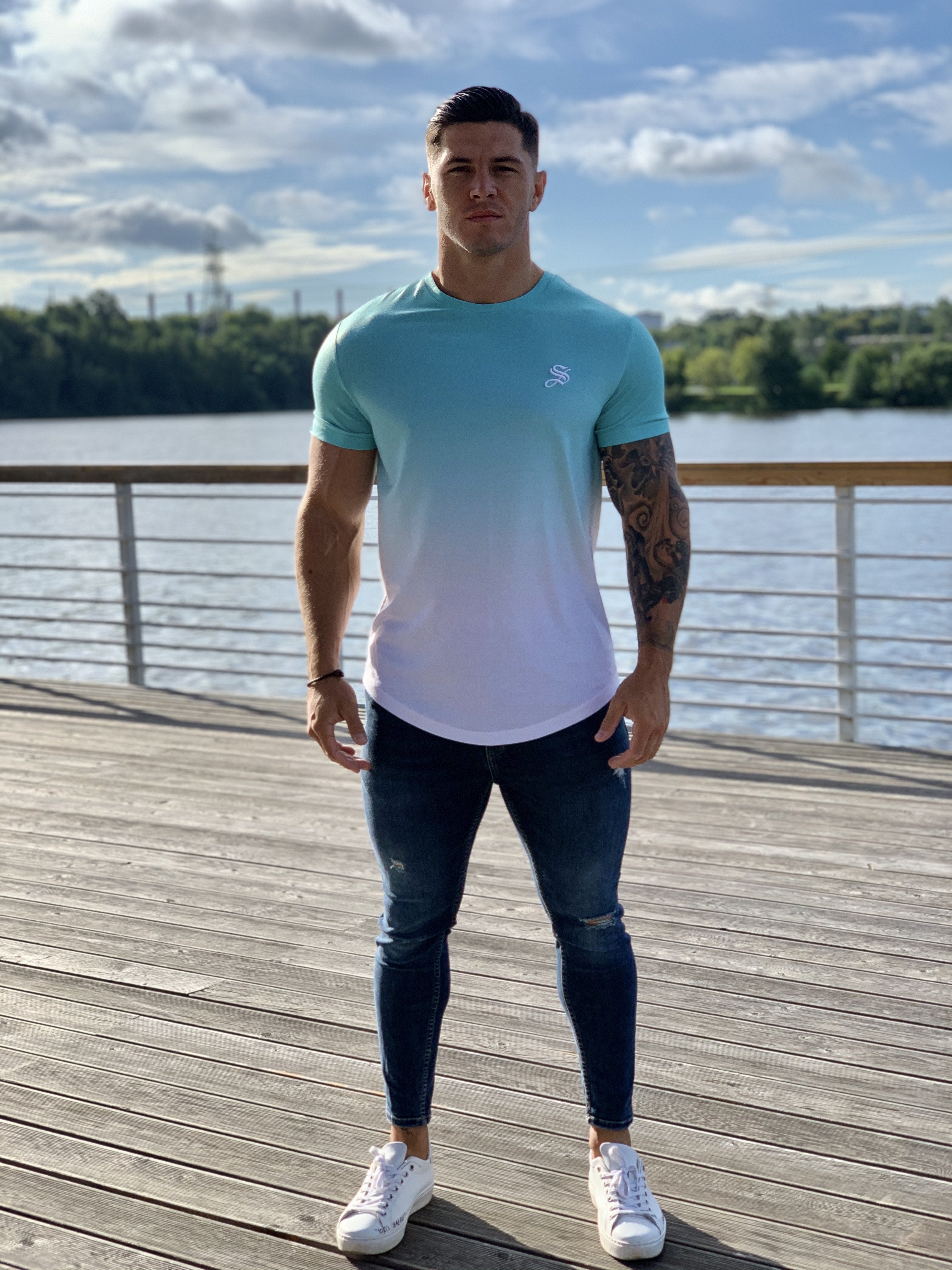 Sky Blue - Blue/WhiteT-Shirt for Men - Sarman Fashion - Wholesale Clothing Fashion Brand for Men from Canada