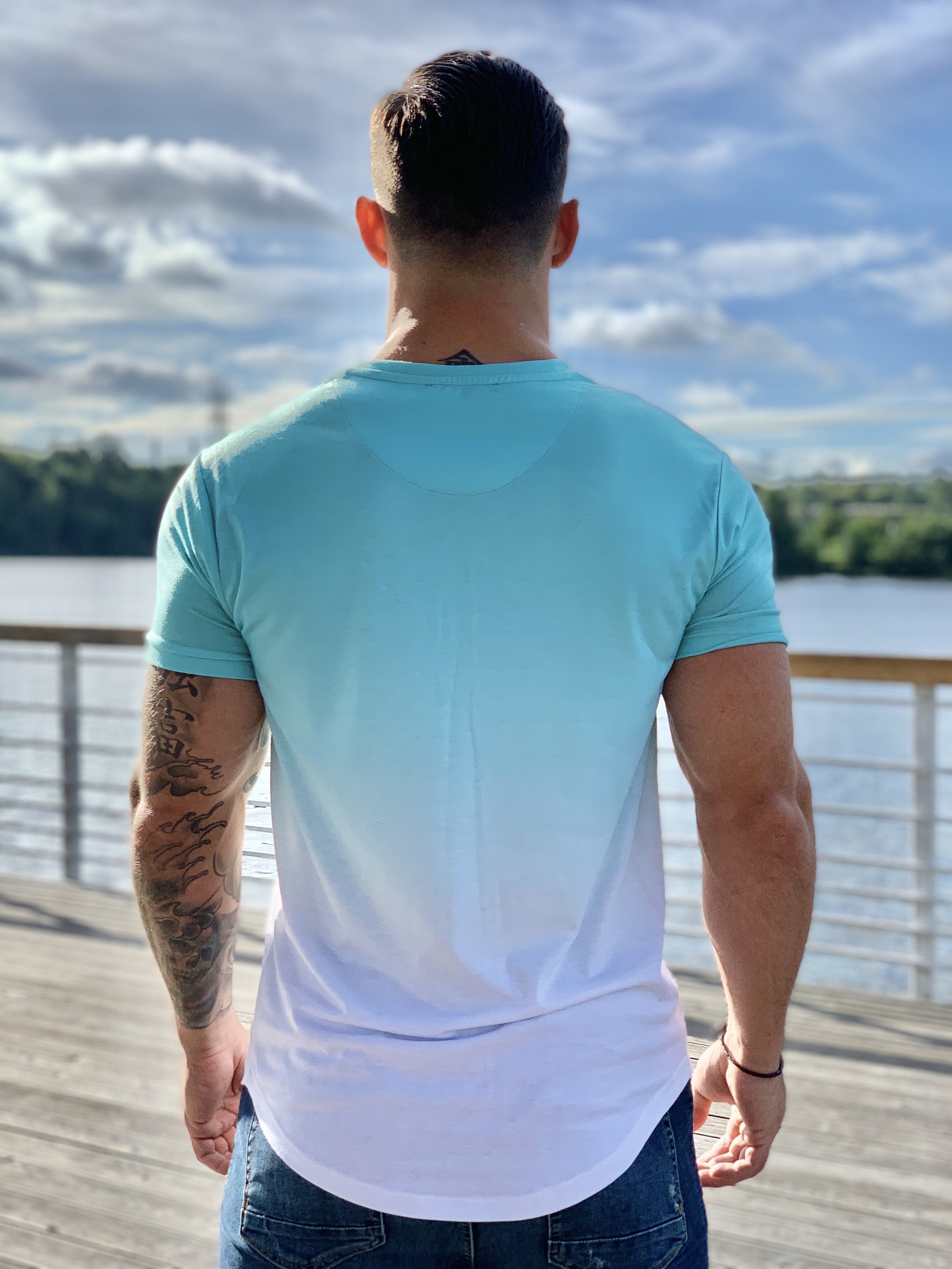 Sky Blue - Blue/WhiteT-Shirt for Men - Sarman Fashion - Wholesale Clothing Fashion Brand for Men from Canada