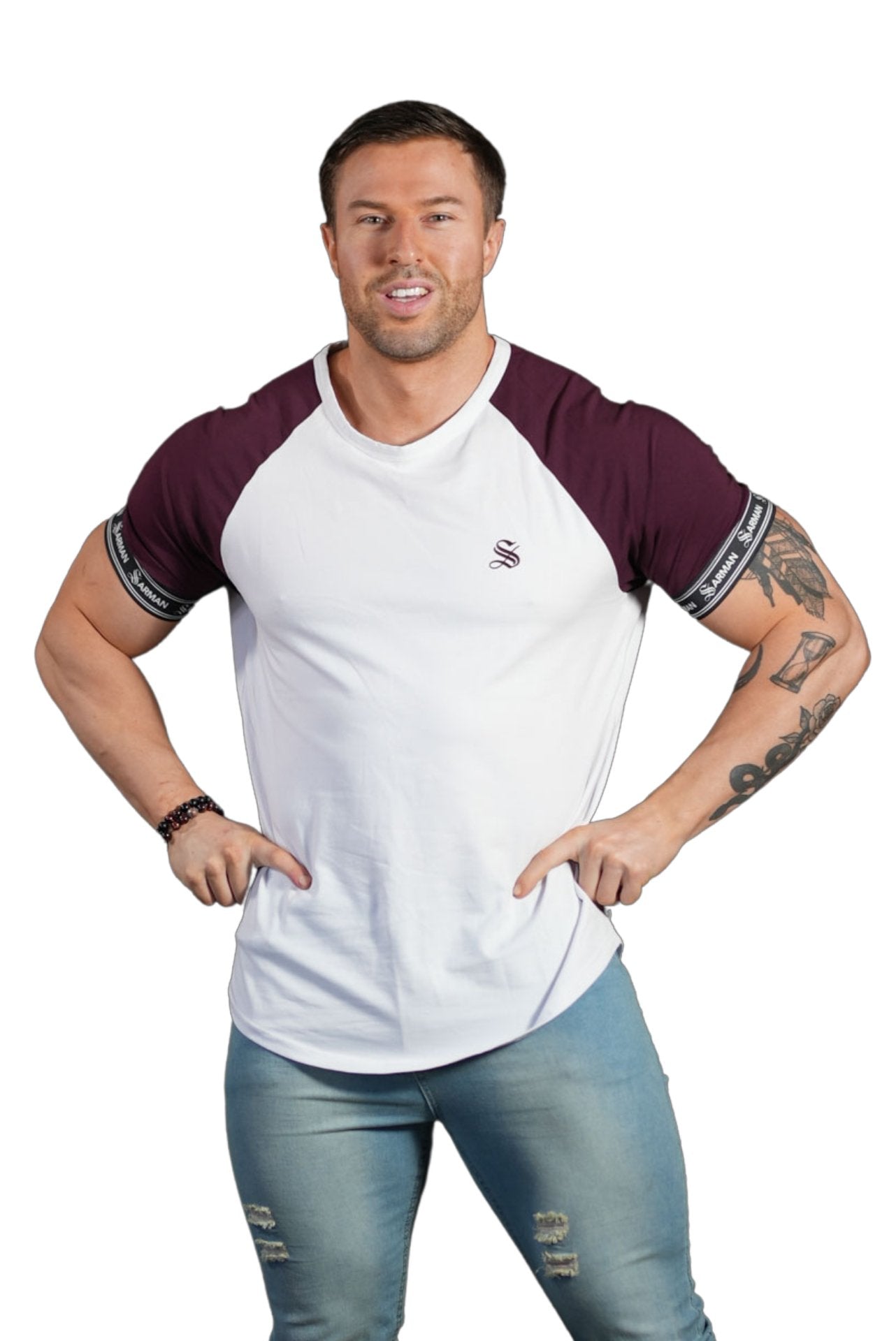 SmoothLook - White/Burgundy T- Shirt for Men - Sarman Fashion - Wholesale Clothing Fashion Brand for Men from Canada