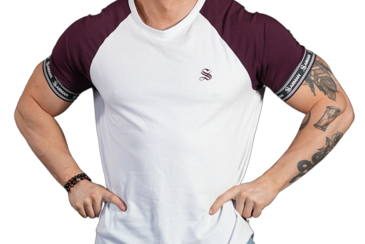 SmoothLook - White/Burgundy T- Shirt for Men - Sarman Fashion - Wholesale Clothing Fashion Brand for Men from Canada