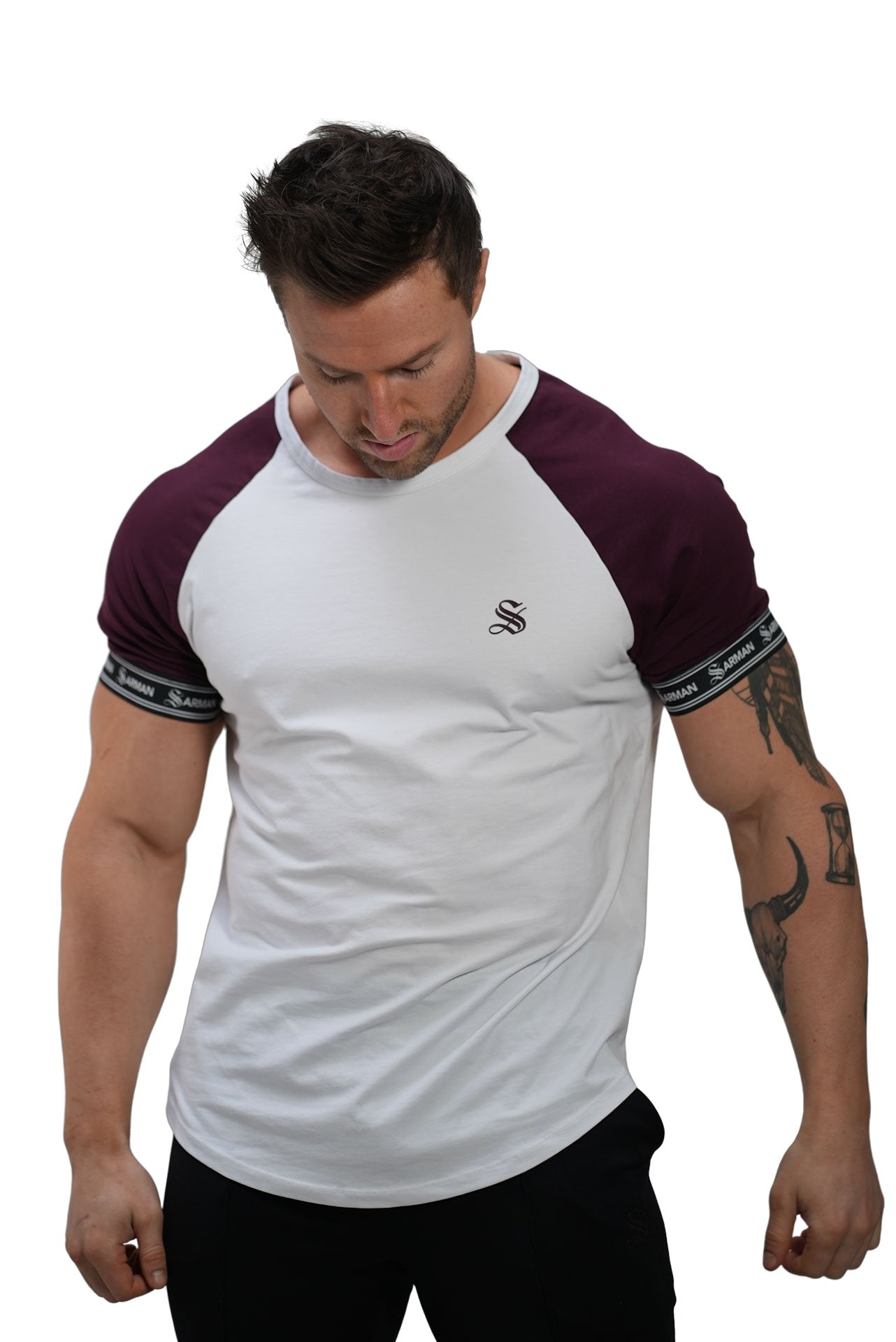 SmoothLook - White/Burgundy T- Shirt for Men - Sarman Fashion - Wholesale Clothing Fashion Brand for Men from Canada