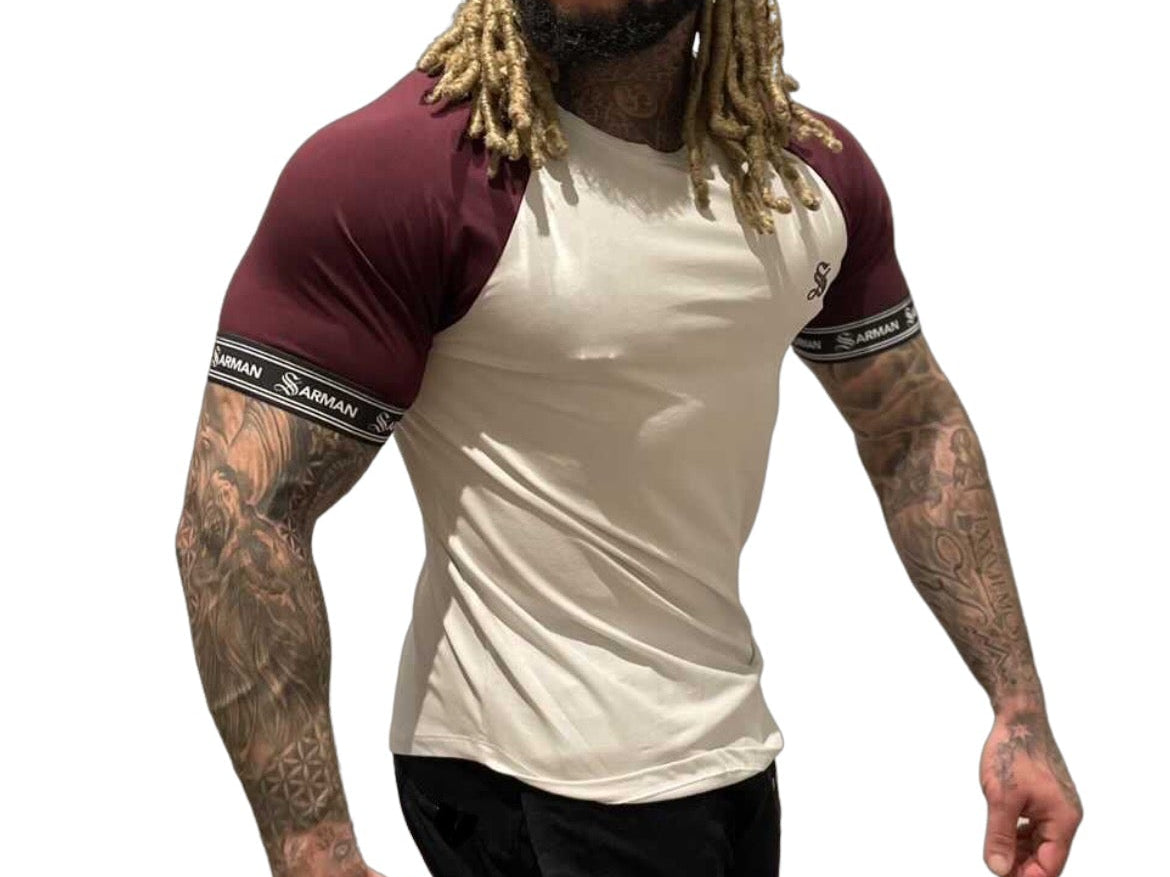 SmoothLook - White/Burgundy T- Shirt for Men - Sarman Fashion - Wholesale Clothing Fashion Brand for Men from Canada