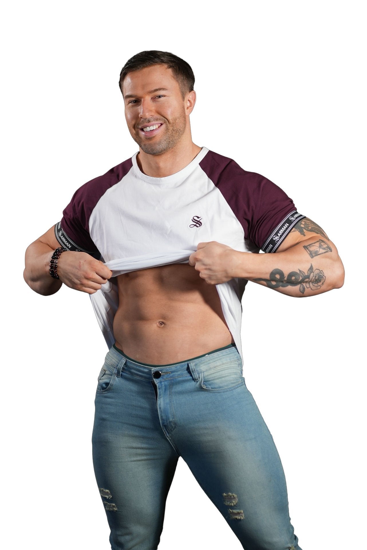 SmoothLook - White/Burgundy T- Shirt for Men - Sarman Fashion - Wholesale Clothing Fashion Brand for Men from Canada
