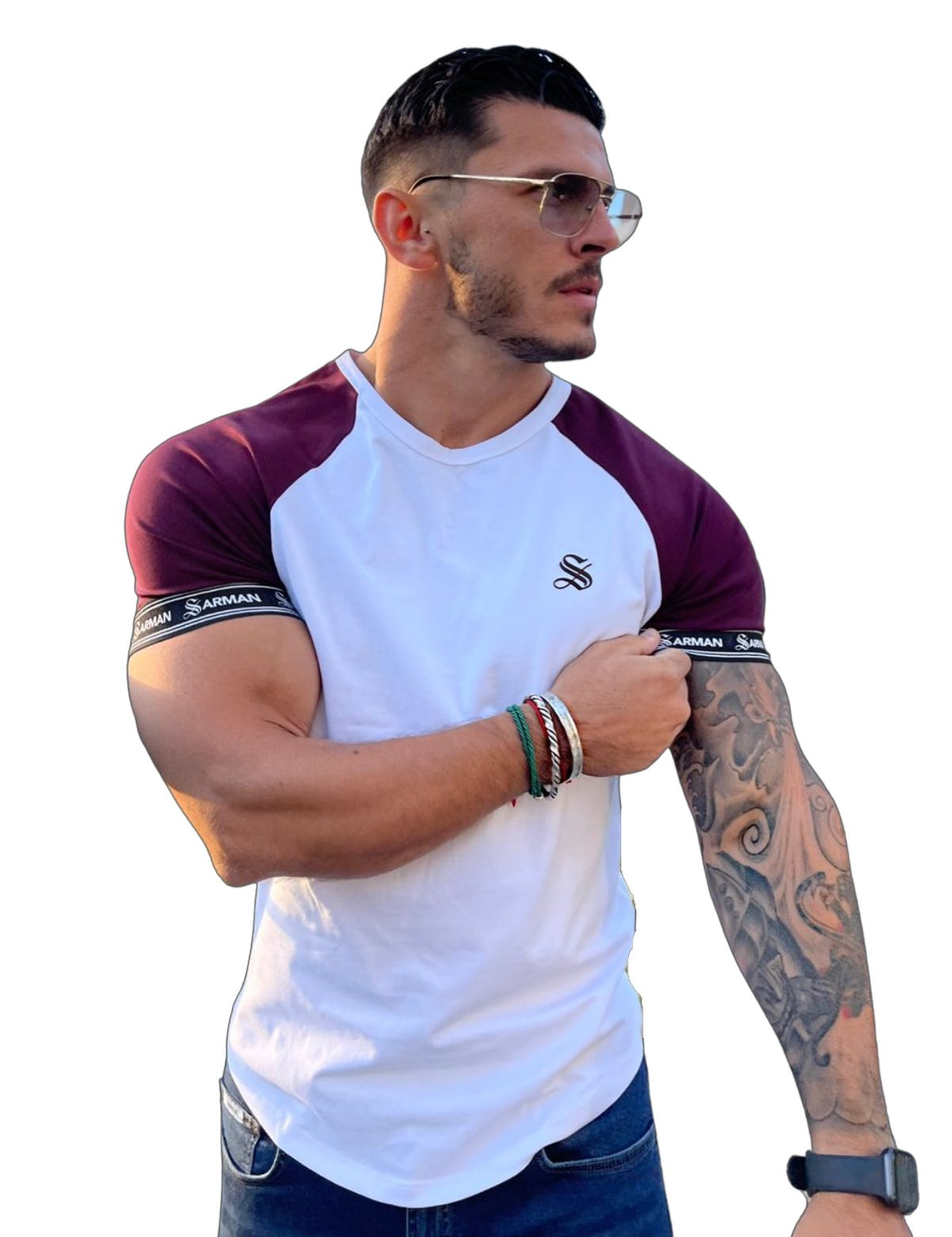 SmoothLook - White/Burgundy T- Shirt for Men - Sarman Fashion - Wholesale Clothing Fashion Brand for Men from Canada