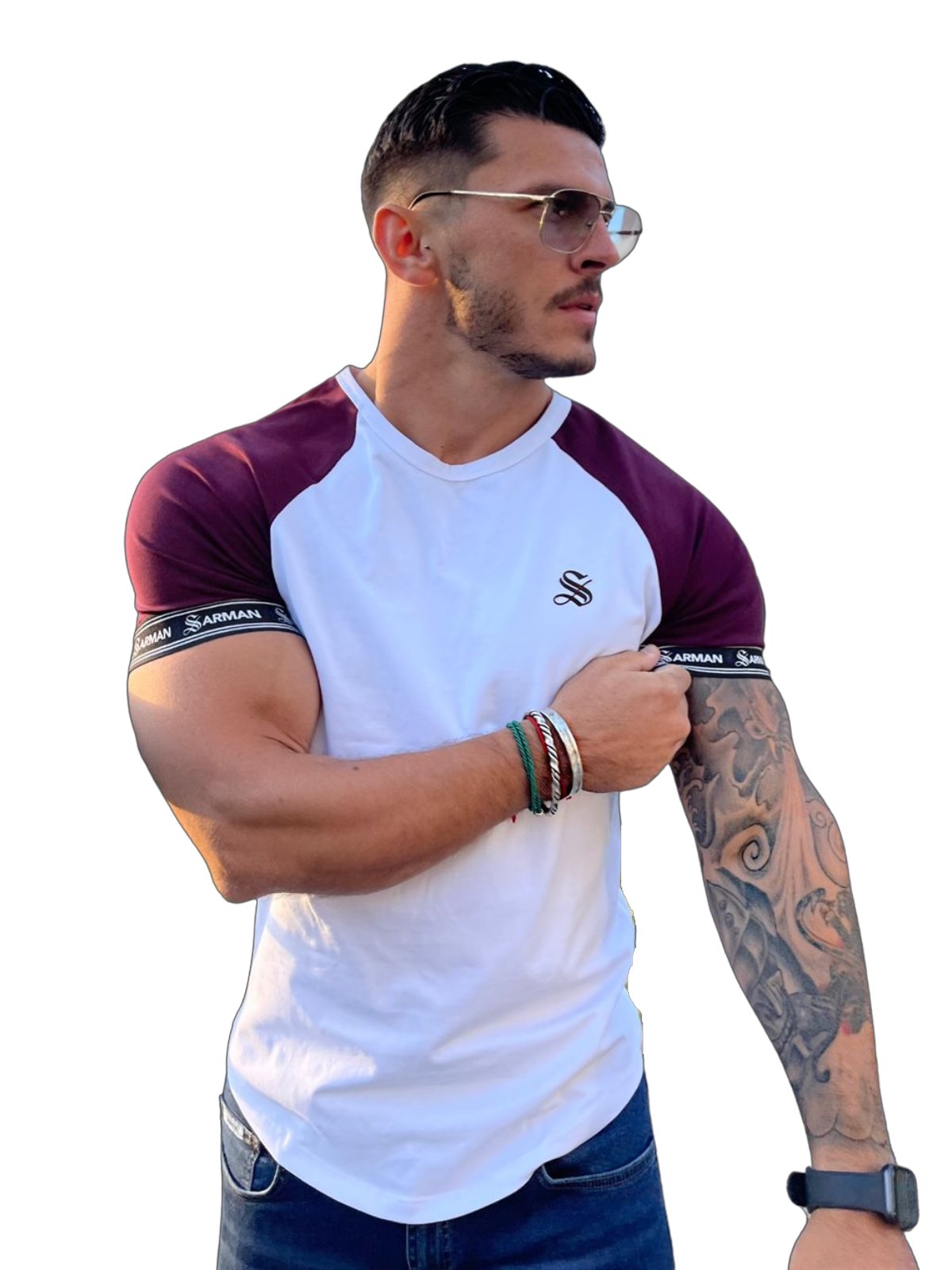 SmoothLook - White/Burgundy T- Shirt for Men - Sarman Fashion - Wholesale Clothing Fashion Brand for Men from Canada