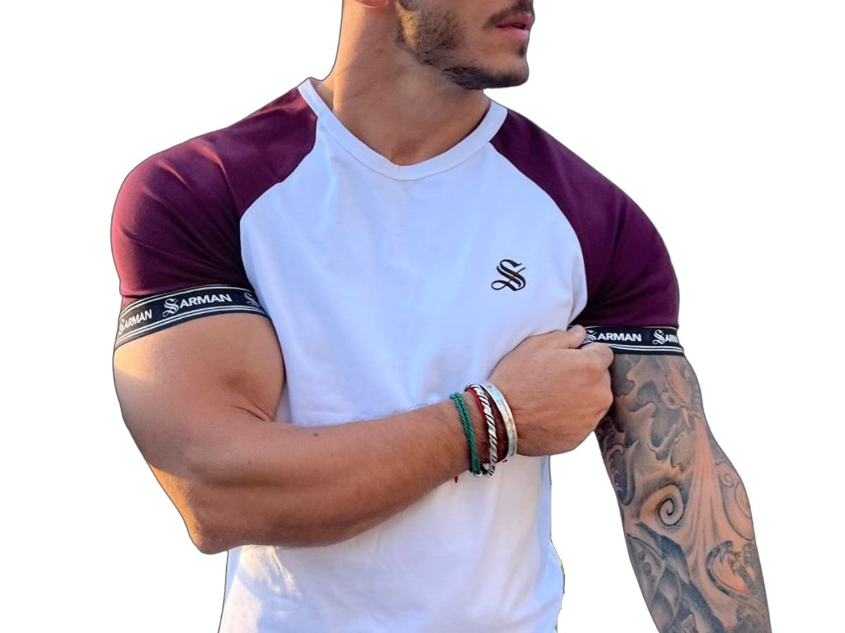 SmoothLook - White/Burgundy T- Shirt for Men - Sarman Fashion - Wholesale Clothing Fashion Brand for Men from Canada