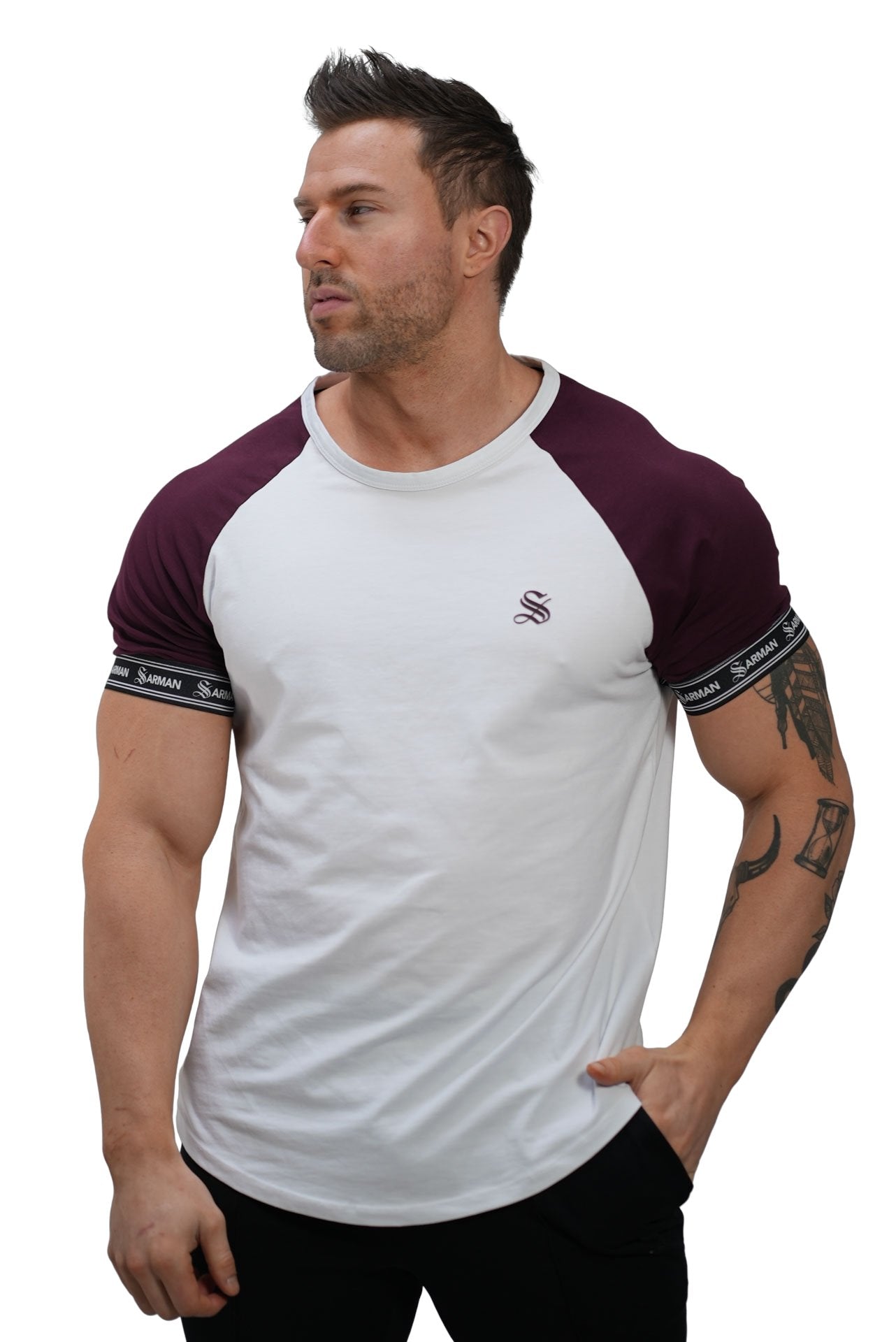 SmoothLook - White/Burgundy T- Shirt for Men - Sarman Fashion - Wholesale Clothing Fashion Brand for Men from Canada