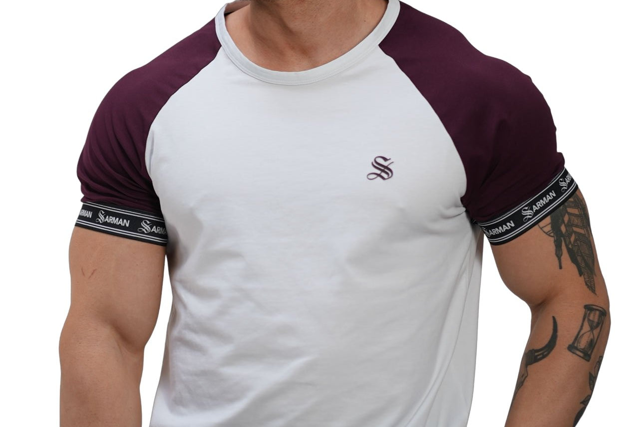 SmoothLook - White/Burgundy T- Shirt for Men - Sarman Fashion - Wholesale Clothing Fashion Brand for Men from Canada