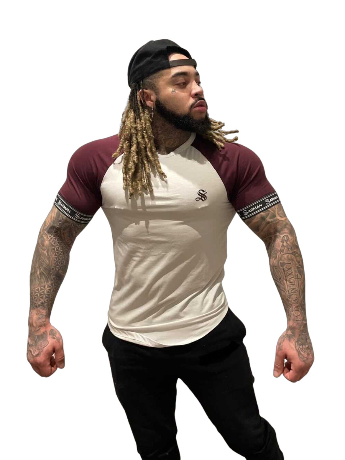 SmoothLook - White/Burgundy T- Shirt for Men - Sarman Fashion - Wholesale Clothing Fashion Brand for Men from Canada