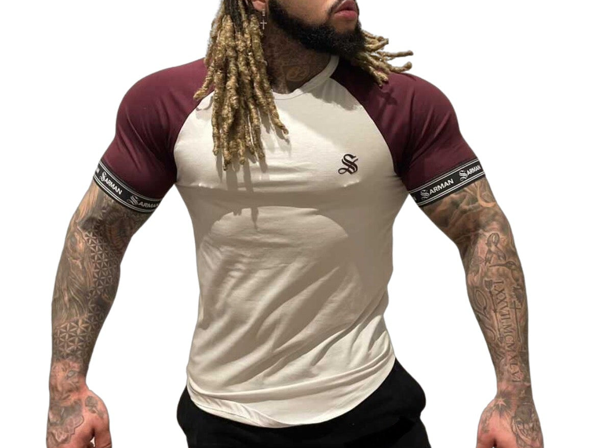 SmoothLook - White/Burgundy T- Shirt for Men - Sarman Fashion - Wholesale Clothing Fashion Brand for Men from Canada