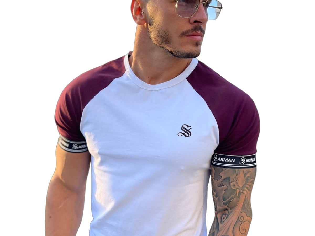 SmoothLook - White/Burgundy T- Shirt for Men (PRE-ORDER DISPATCH DATE 25 DECEMBER 2021) - Sarman Fashion - Wholesale Clothing Fashion Brand for Men from Canada