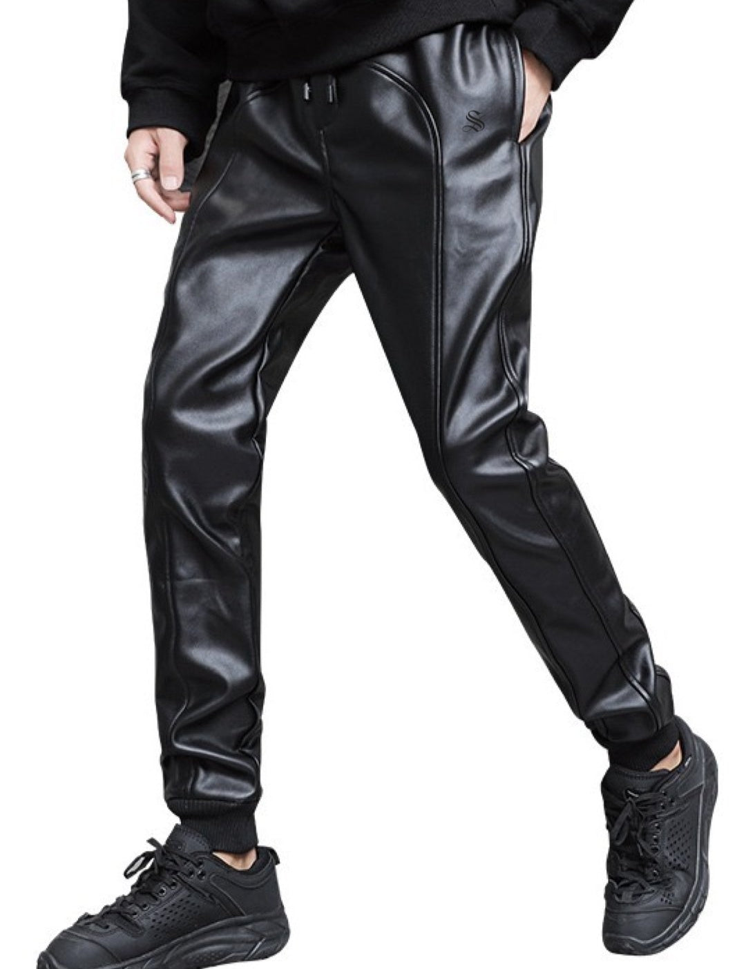Suldinum - Pu Leather Joggers for Men - Sarman Fashion - Wholesale Clothing Fashion Brand for Men from Canada