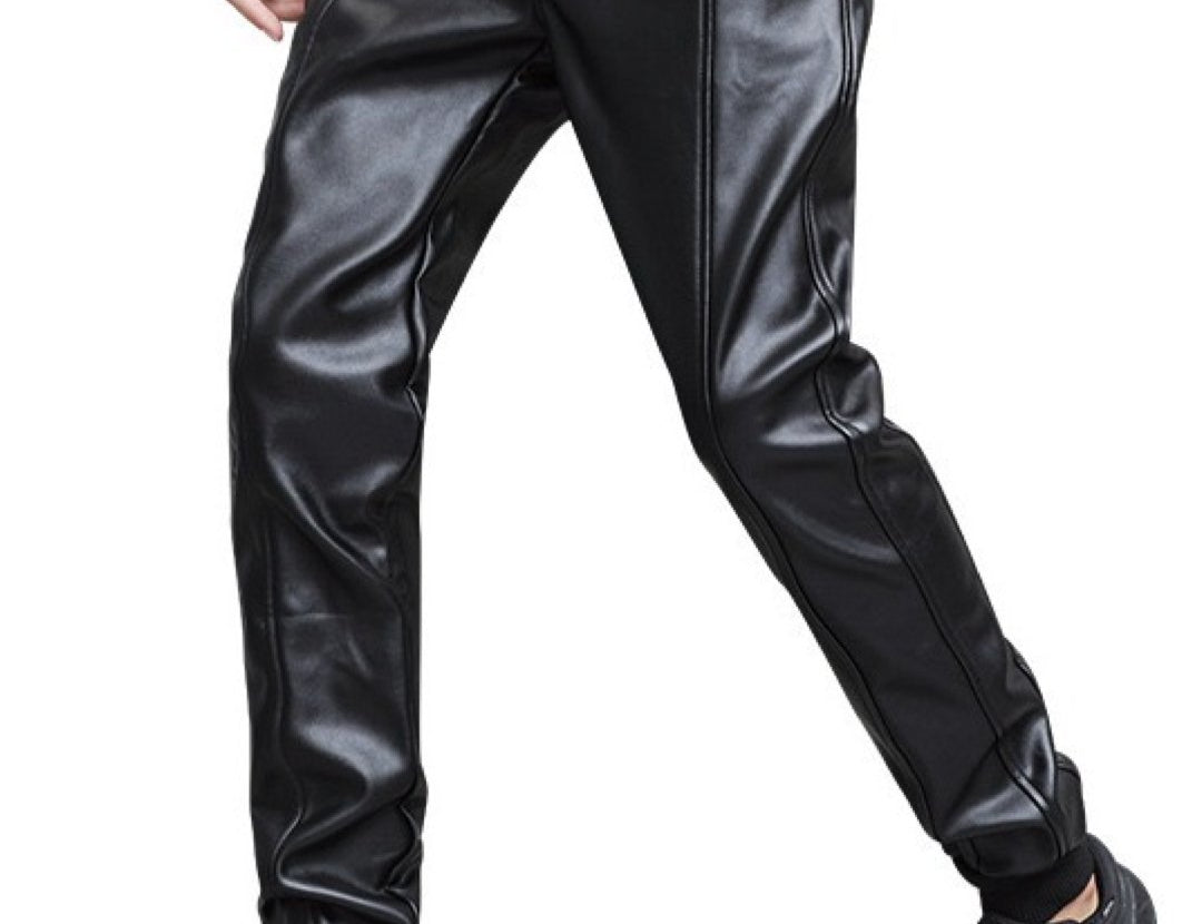 Suldinum - Pu Leather Joggers for Men - Sarman Fashion - Wholesale Clothing Fashion Brand for Men from Canada