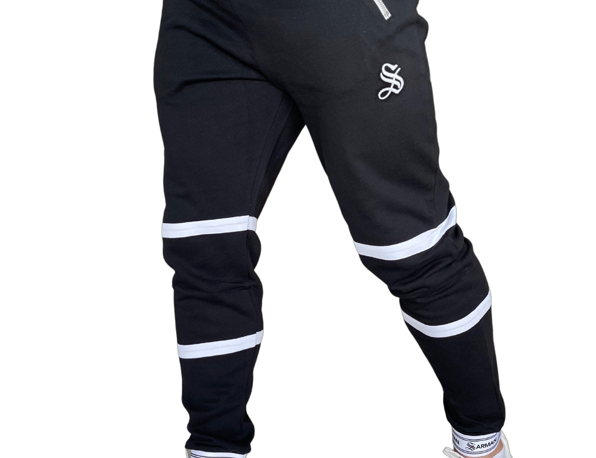 Time - Black/White Joggers for Men - Sarman Fashion - Wholesale Clothing Fashion Brand for Men from Canada